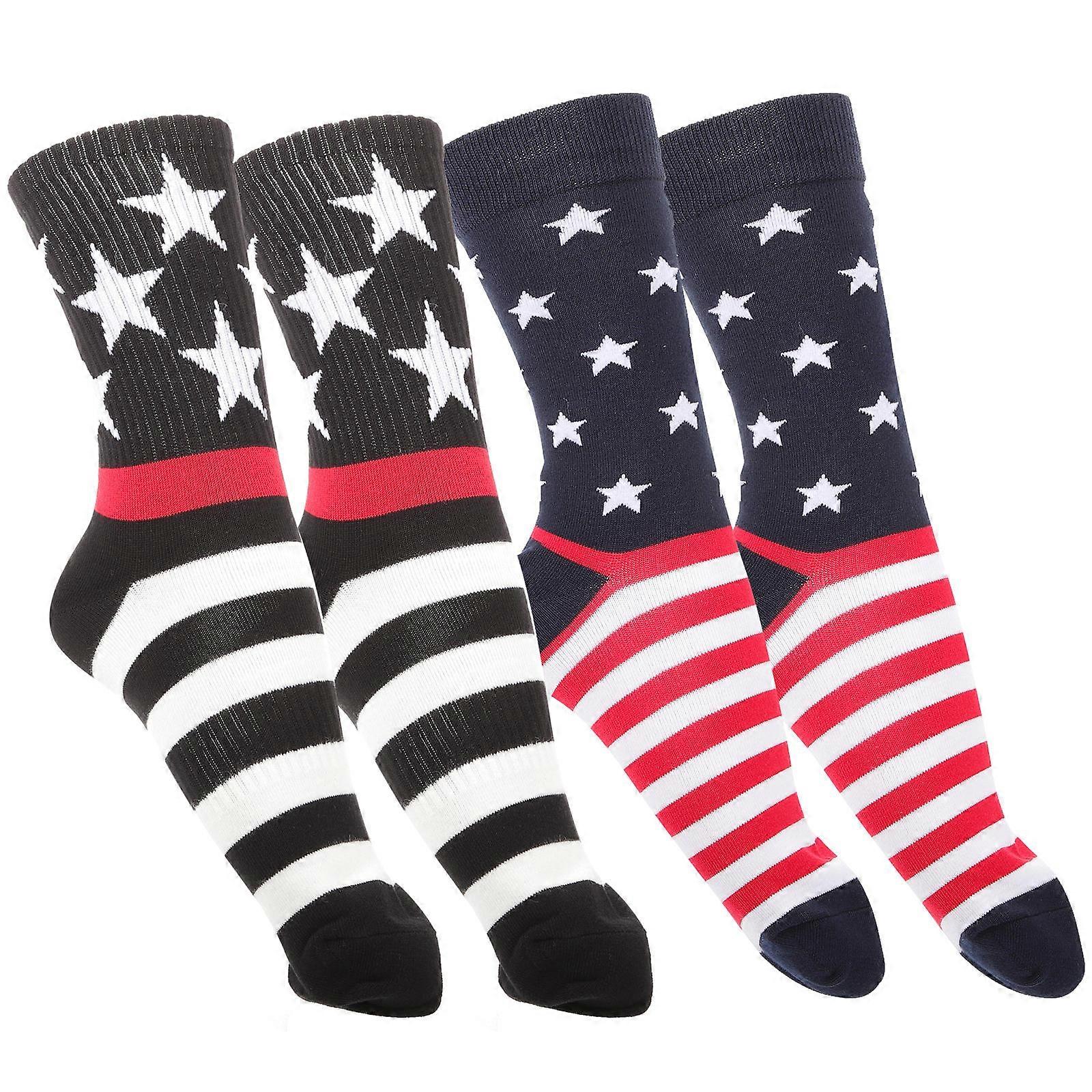Casual Wear Mid-calf Flag Socks For Men And Women Assorted Color Stretchy And Breathable 2 Pairs