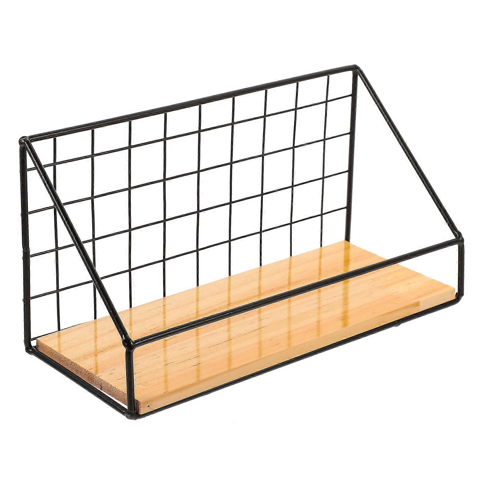 1Set Wooden Shelf Iron Wallmounted Storage Rack Storage Device for Living Room