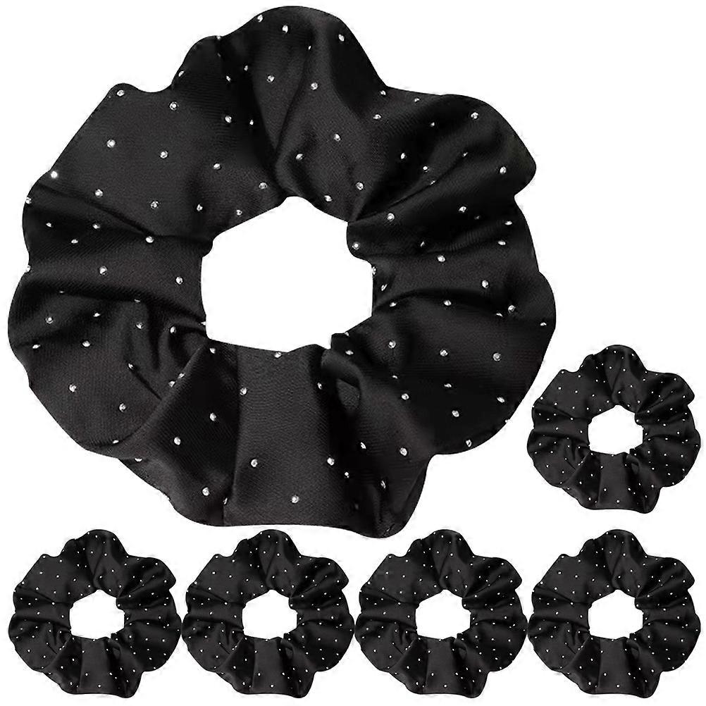 Silk Hair Ties - 6pcs Elastic Hair Ties Rhinestone Scrunchies - Black