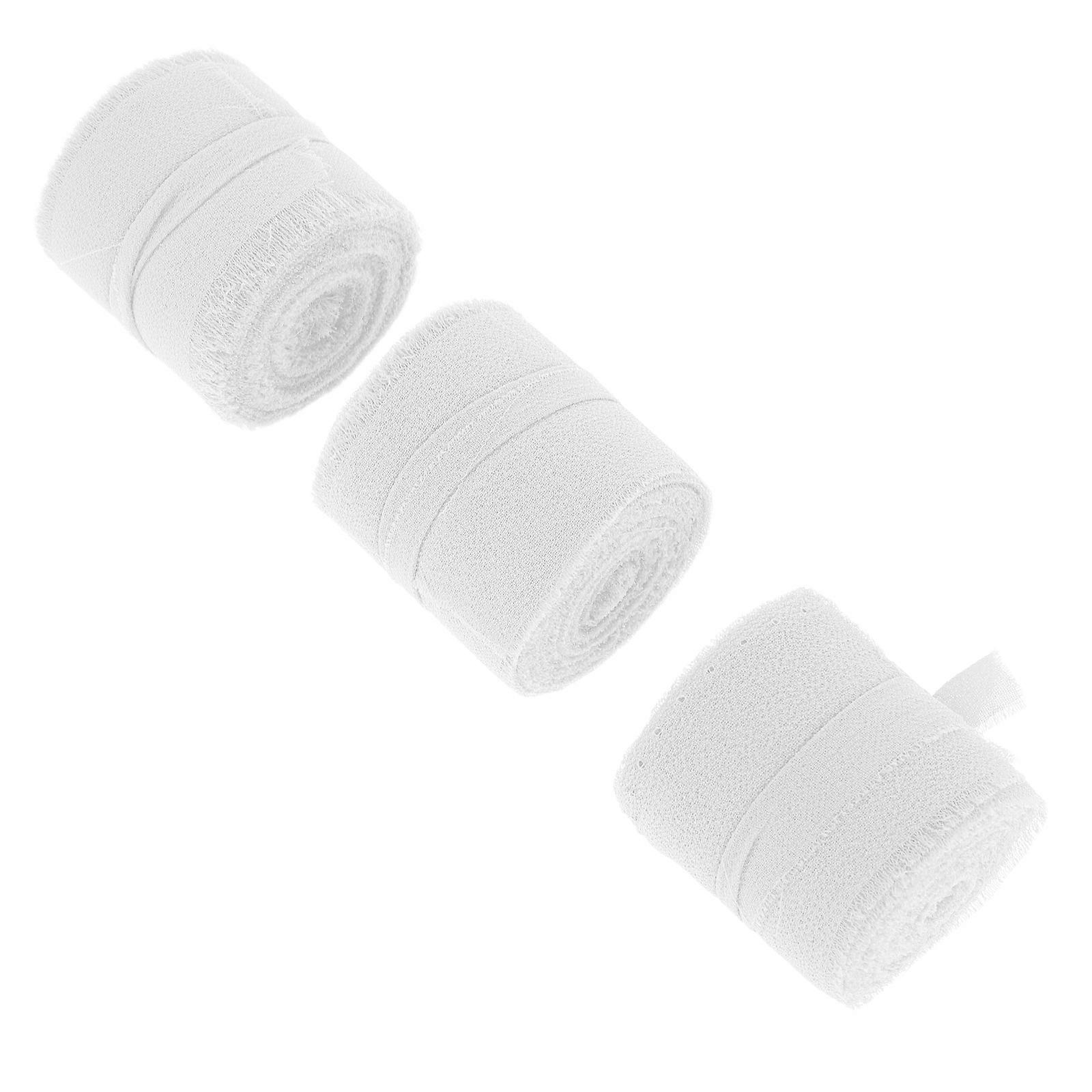 Silk Ribbon Fringe Edge Ribbon for Wedding Decorations 3 Rolls Beige Chiffon