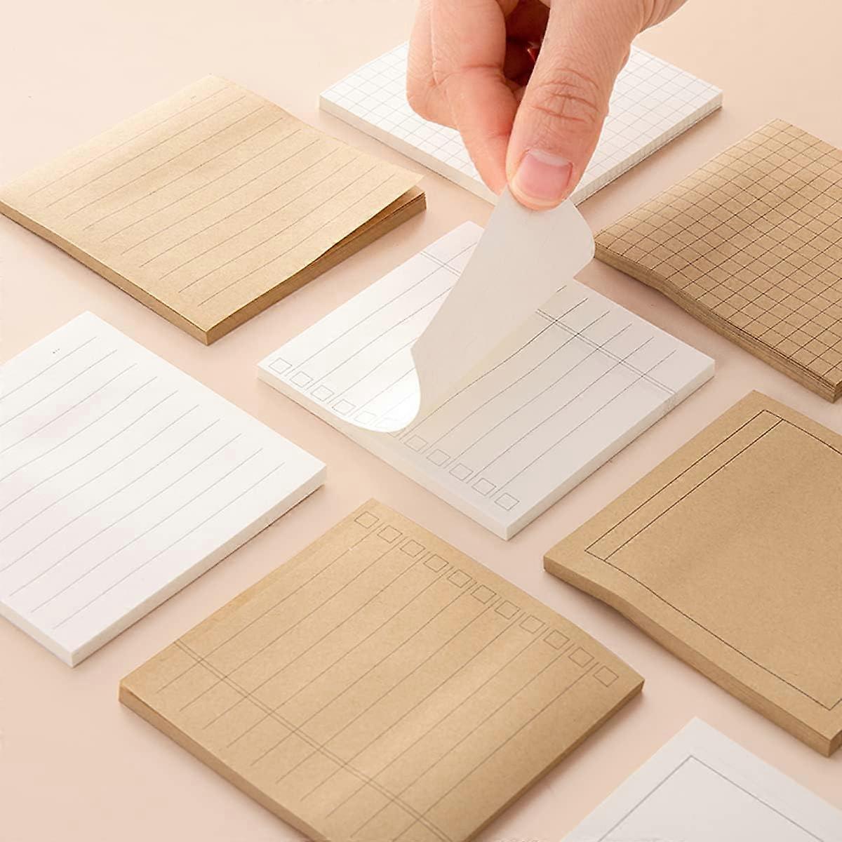 Sticky Notes, 8 Pads, 3" x 3", Self-Adhesive Notepad To Do List, 4 Line Styles, 50 Sheets, Wood and White