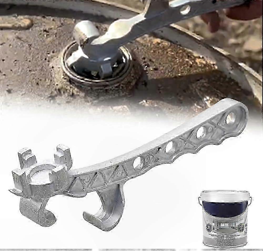 Silver Aluminum Paint Can Opener with Lid Wrench Functionality for Easy Use