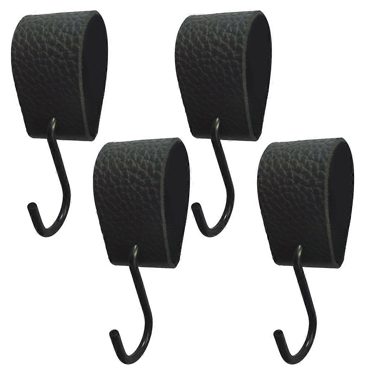 S-shaped hooks with leather loop, 4-pack, clothes hooks, metal hooks for coat rack, coat rack, cabinet knobs, kitchen and bathroom