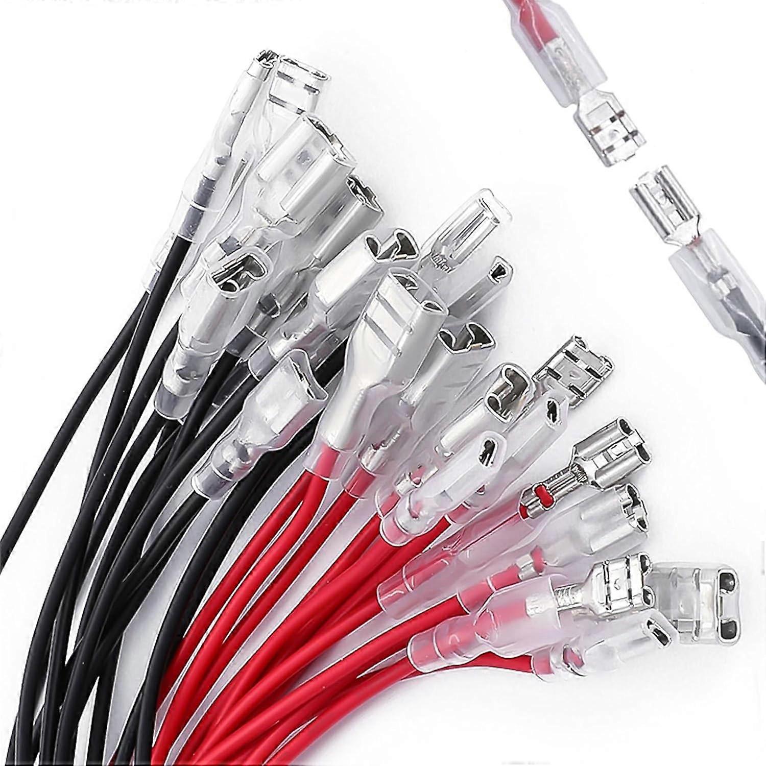 20-Piece 6.3 mm Spade Terminal Crimp Socket Kit with Insulation Sleeve and 16AWG Cable, Red and Black Flat Connectors