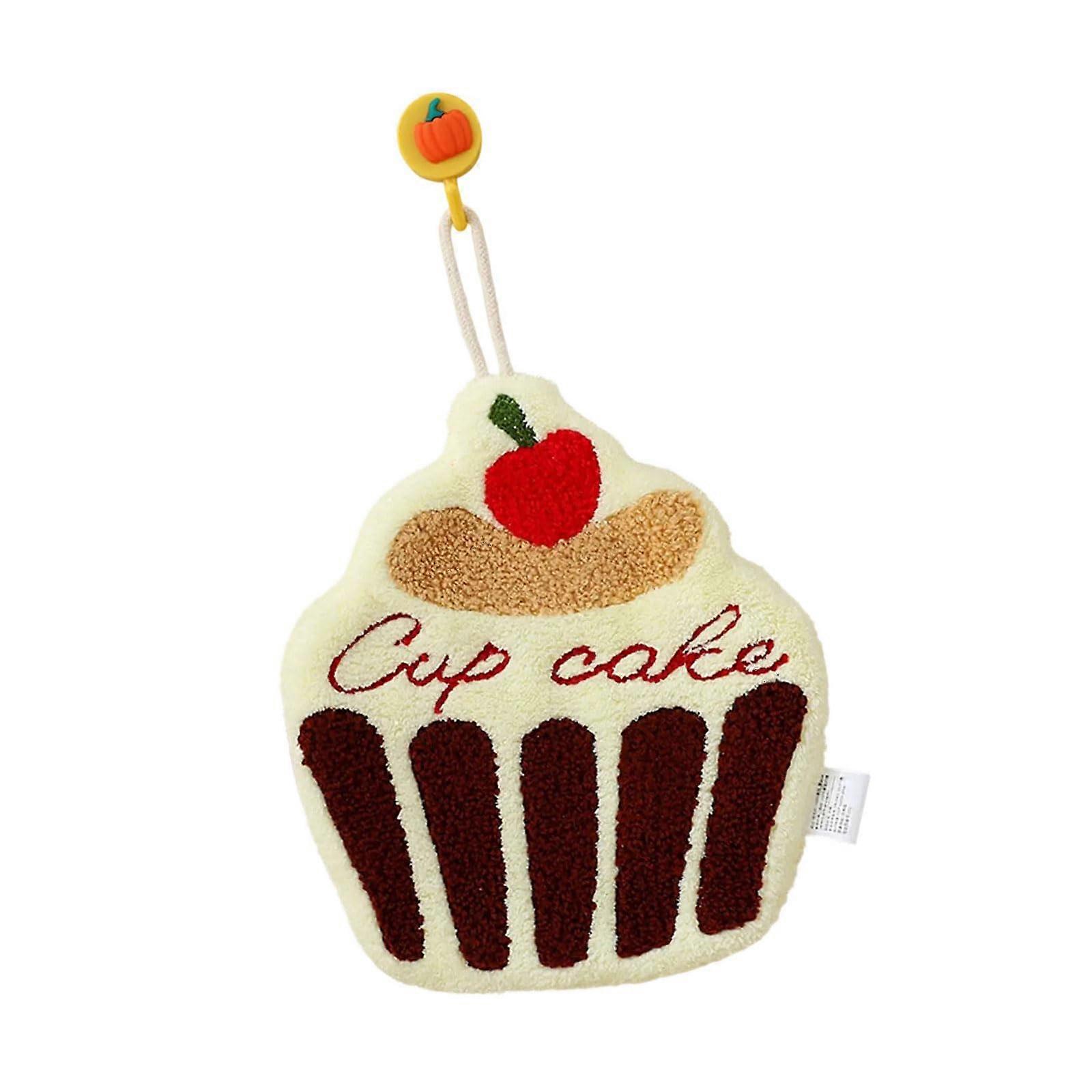 Plush Hand Towels Cake Themed Quick Drying Cloth Rag for Kitchen and Bathroom, Soft Yellow Microfiber Material