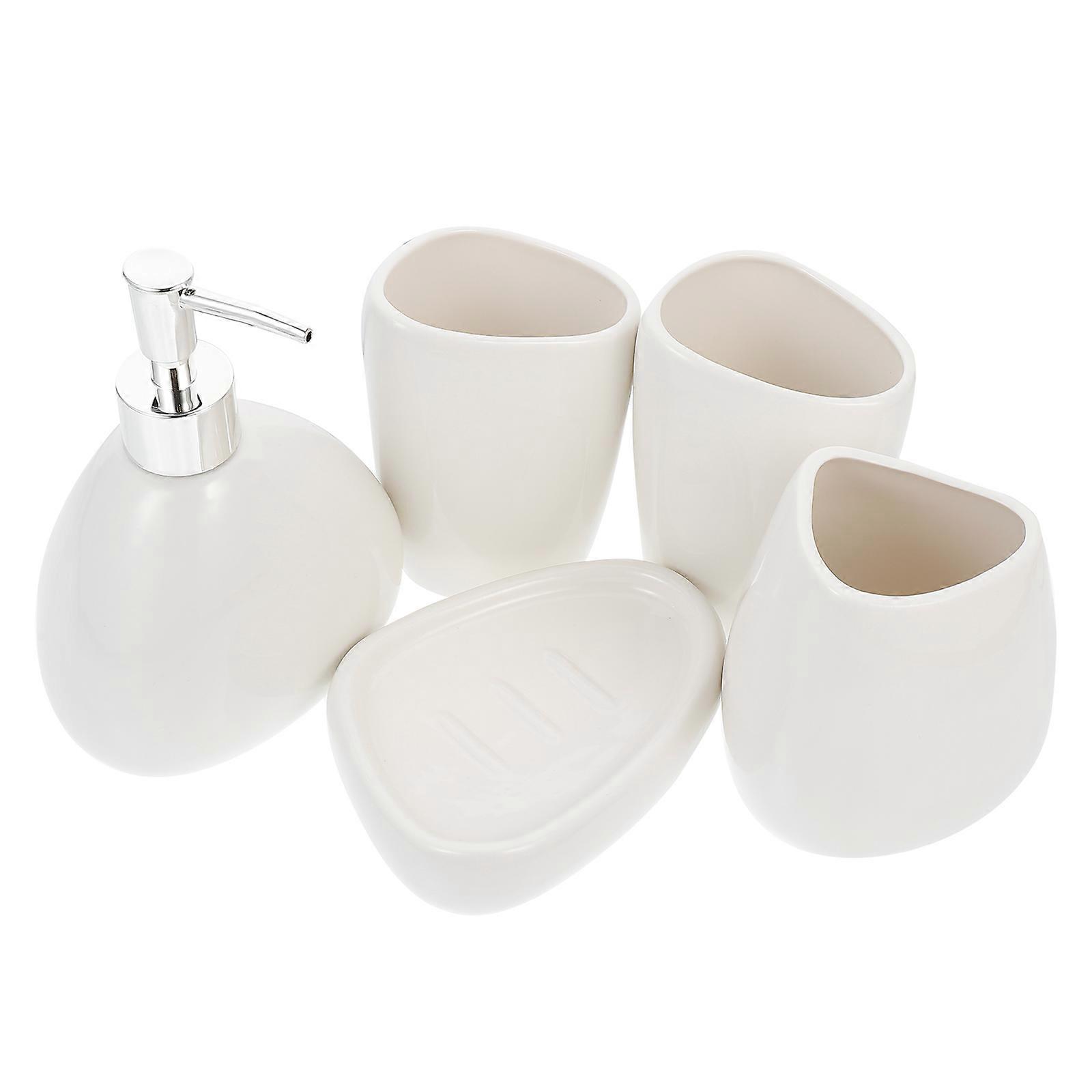 Bathroom Tray Ceramic Bathroom Holder Set White for All Users Storage 5Pcs