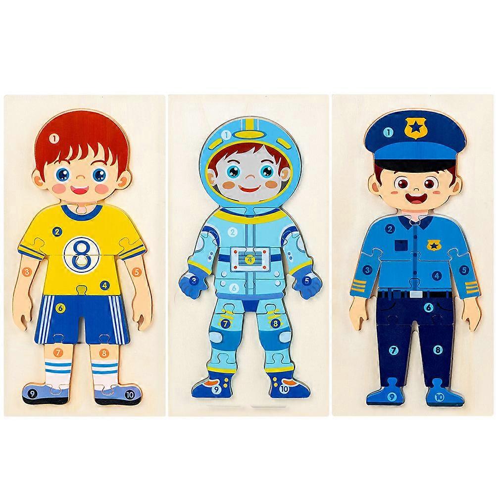 3pcs Wooden Occupational Cognition Puzzle – Educational Interactive Toy for Parent Bonding, Cognitive Development, Birthdays, and Christmas