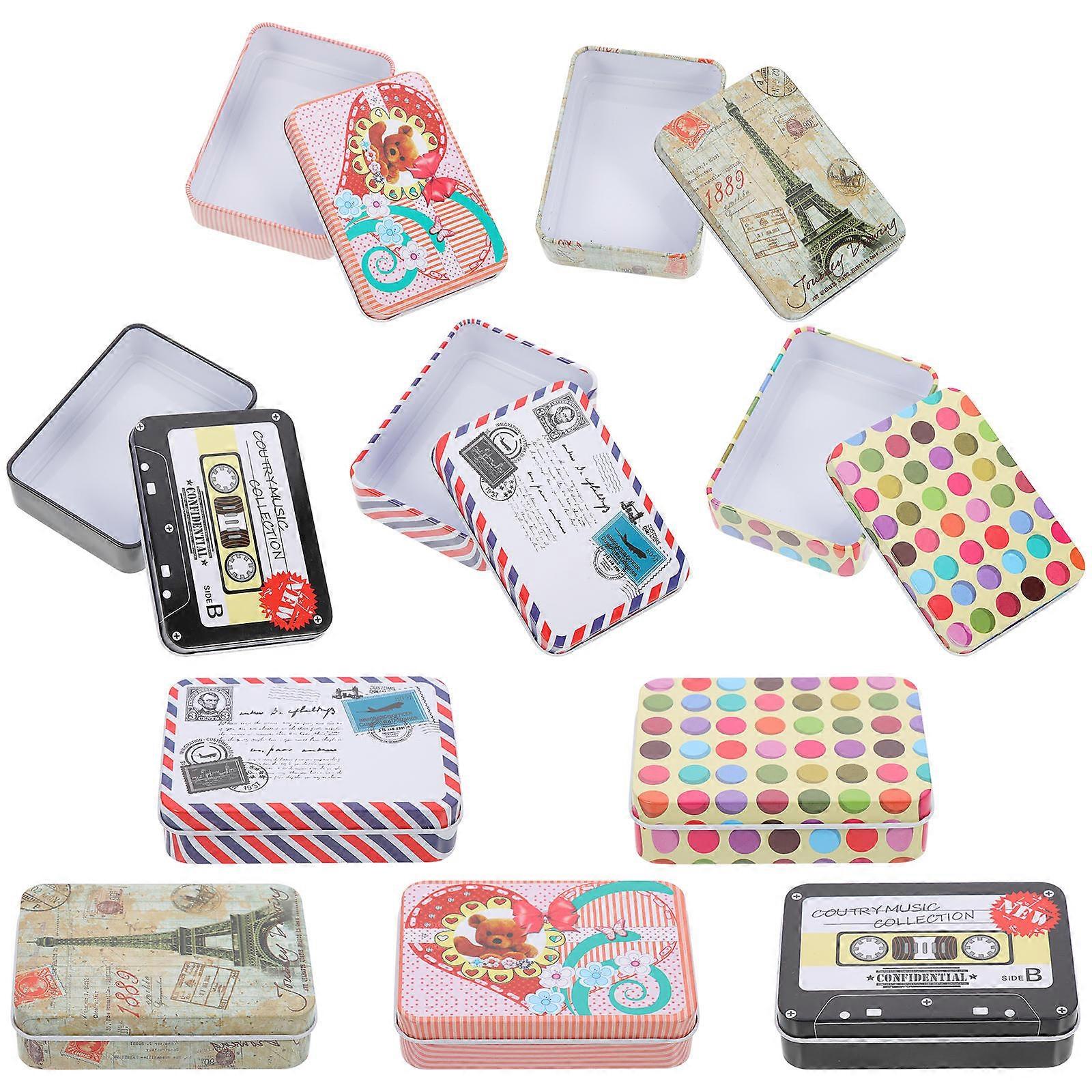 Vintage Tinplate Storage Boxes Set of 10 Decorative Metal Tins with Lids for Jewelry, Coins, Crafts, and Small Keepsakes Organizing