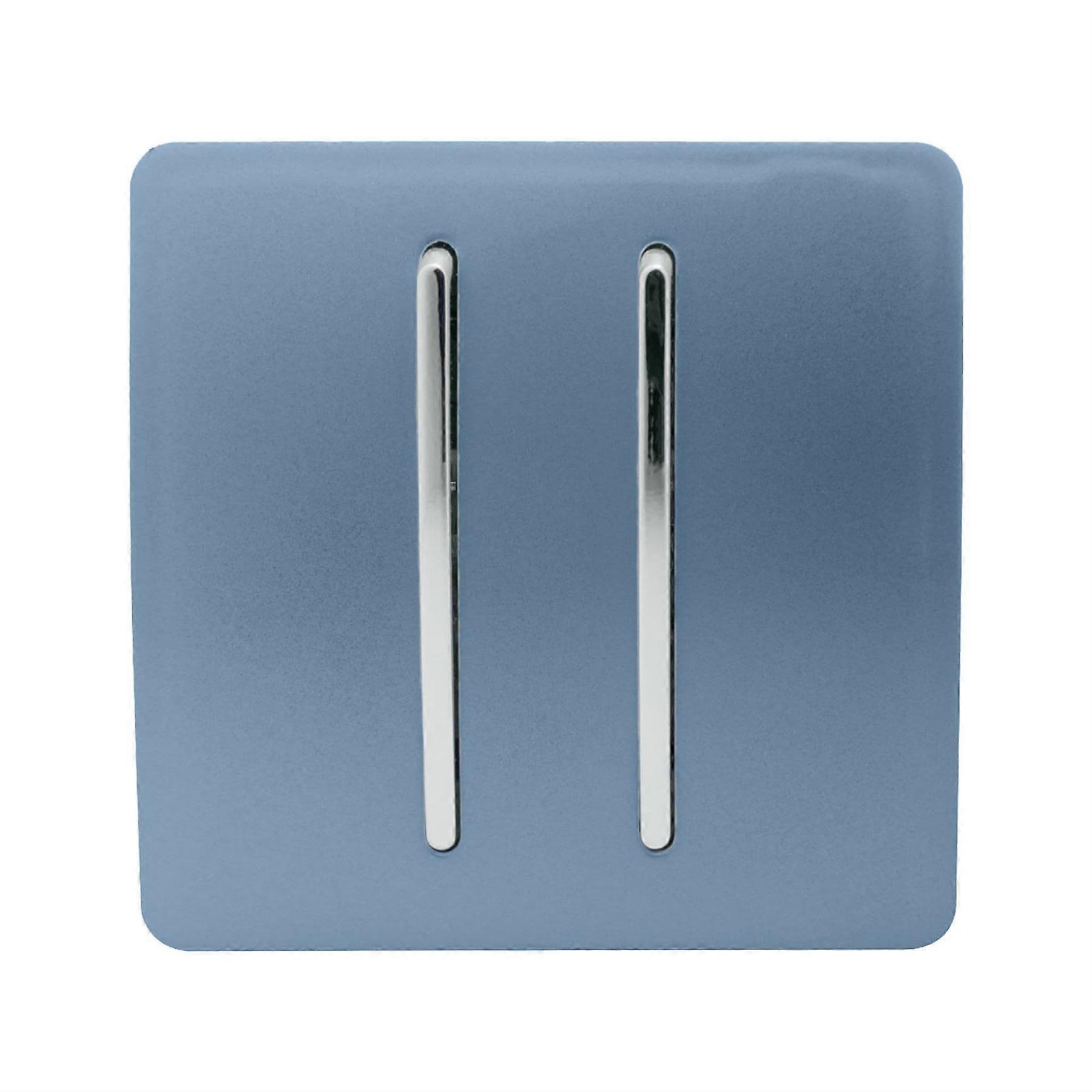 Trendi 2 Gang 2 Way Artistic Modern Glossy 10 Amp Rocker Tactile Light Switch Sky