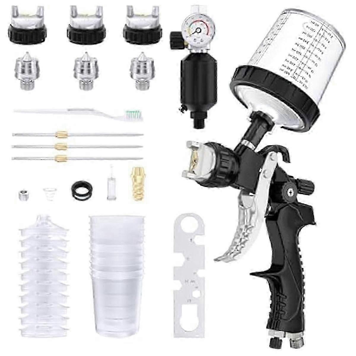 Hvlp Air Sprayer Paint With 1.4/1.7/2mm Nozzlesair Compressor Regulator,air Sprayer Paint W/10pcs 600cc Mixing Cup