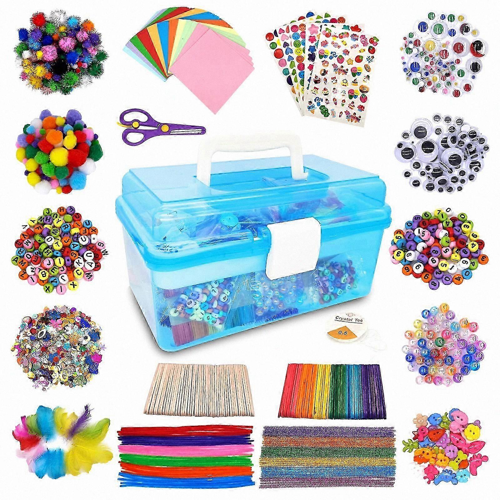1000+ Pieces Children's Art and Craft Supply Set with Pom Poms, Pipe Cleaners, Feathers, and Storage Box for Creative Projects