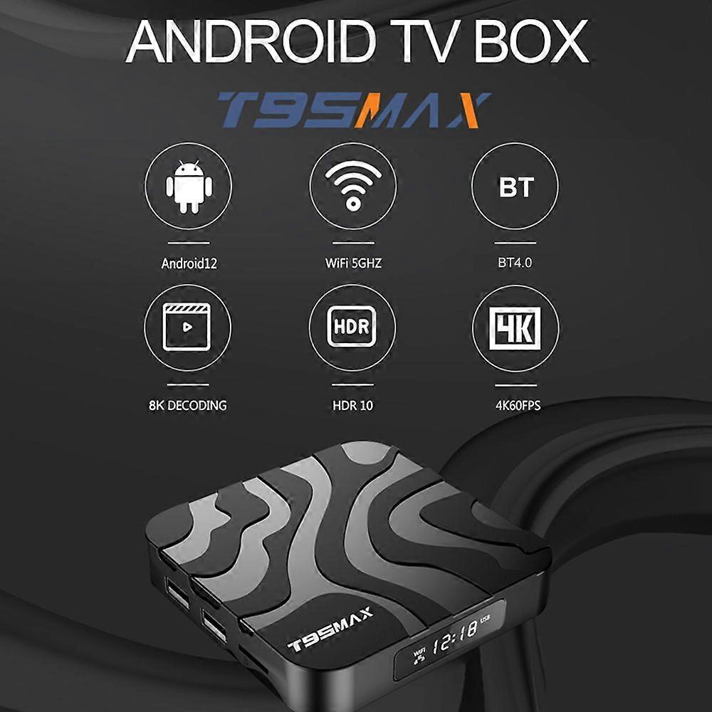 Android 12.0 TV Box T95MAX-H618 Quadcore-A53 Smart TV Box 2.4G/5G Dual WIFI 8K Streaming Media Player Support BT4.0 USB 2.0