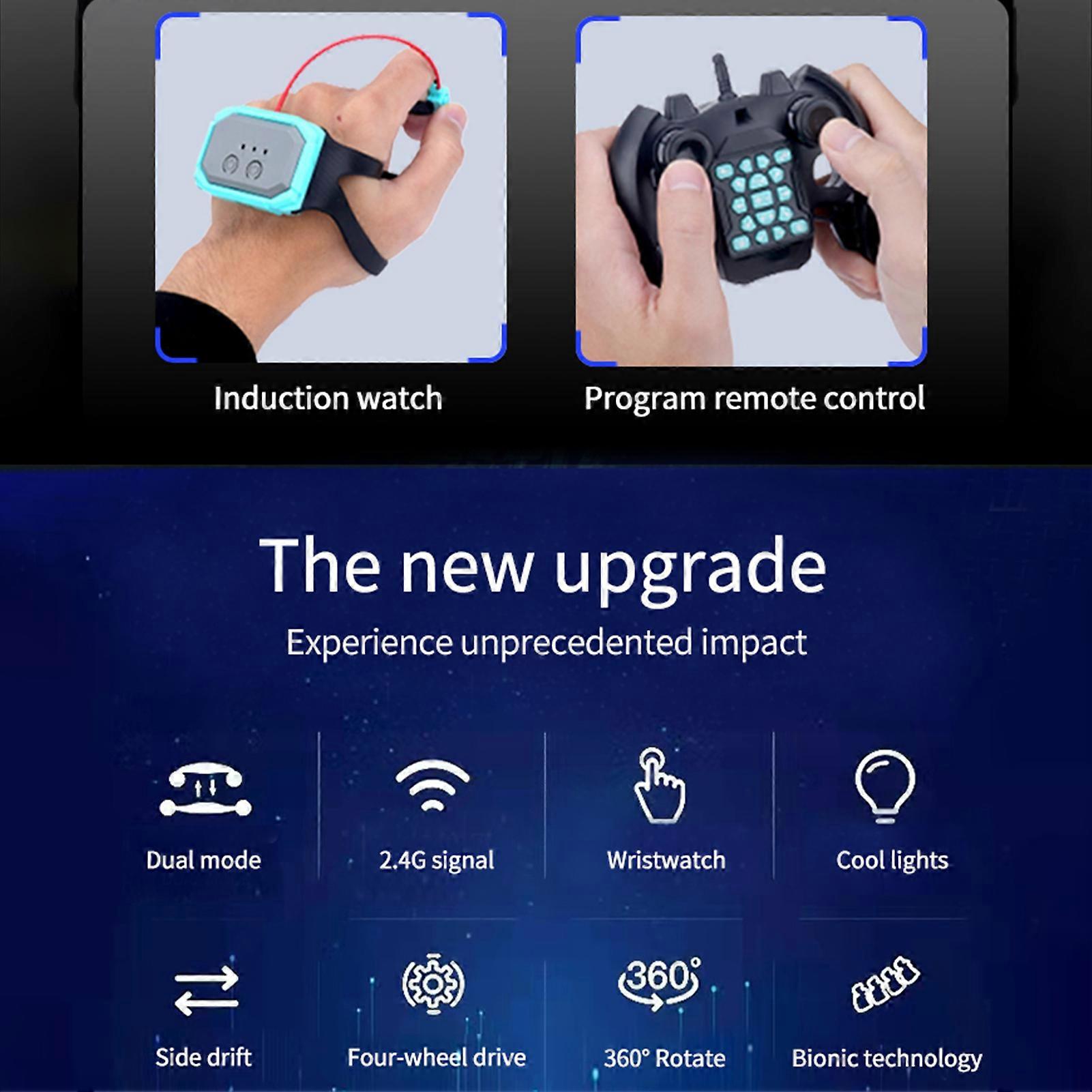 Remote Control Stunt Car 2.4GHz Watch Gesture Sensor Control Deformable Car All-Terrain for Kids with Function Cool Lights Side Drift Explosive Wheel