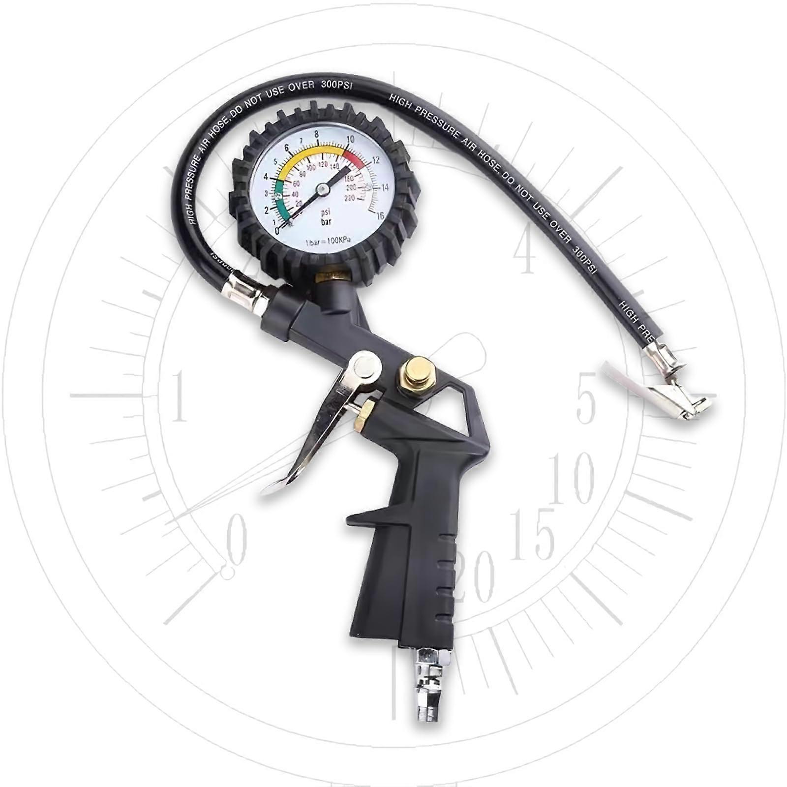Calibrated Tire Pressure Gauge Inflator 012 Bar / 0220 PSI, 0.01 Precision, 1/4Inch Connector, Car, Bike, EBike