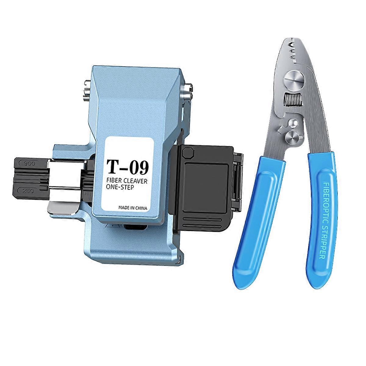 T-09 One-Step Fully Automatic Fiber Optic Cleaver+Pliers Kit Optical Fiber Fusion Splicer Cutter Cold Cut Hot Melt Blue