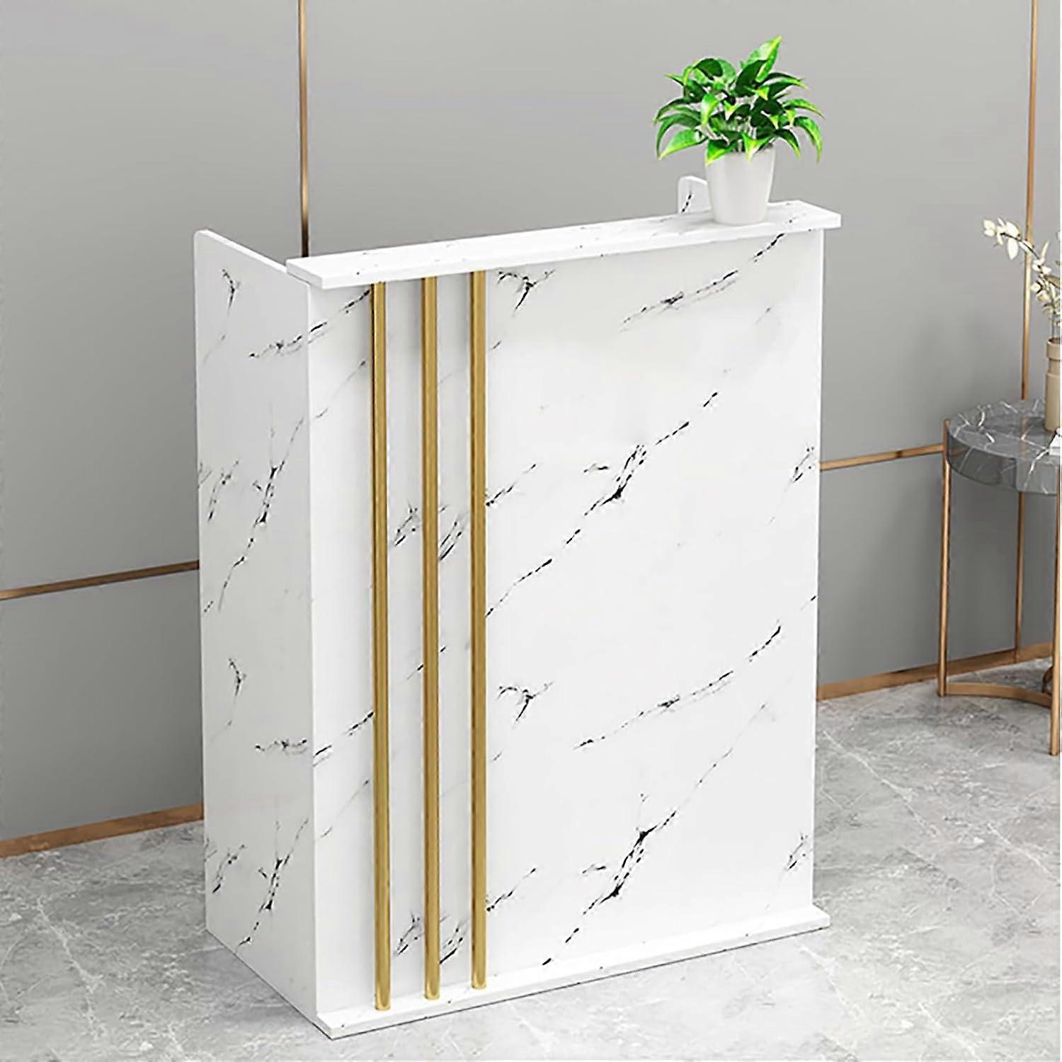 Small Reception Desk Front Desk White Marble With Lockable Drawers 60x45x95 Cm Without Cabinet Modern Salon Reception