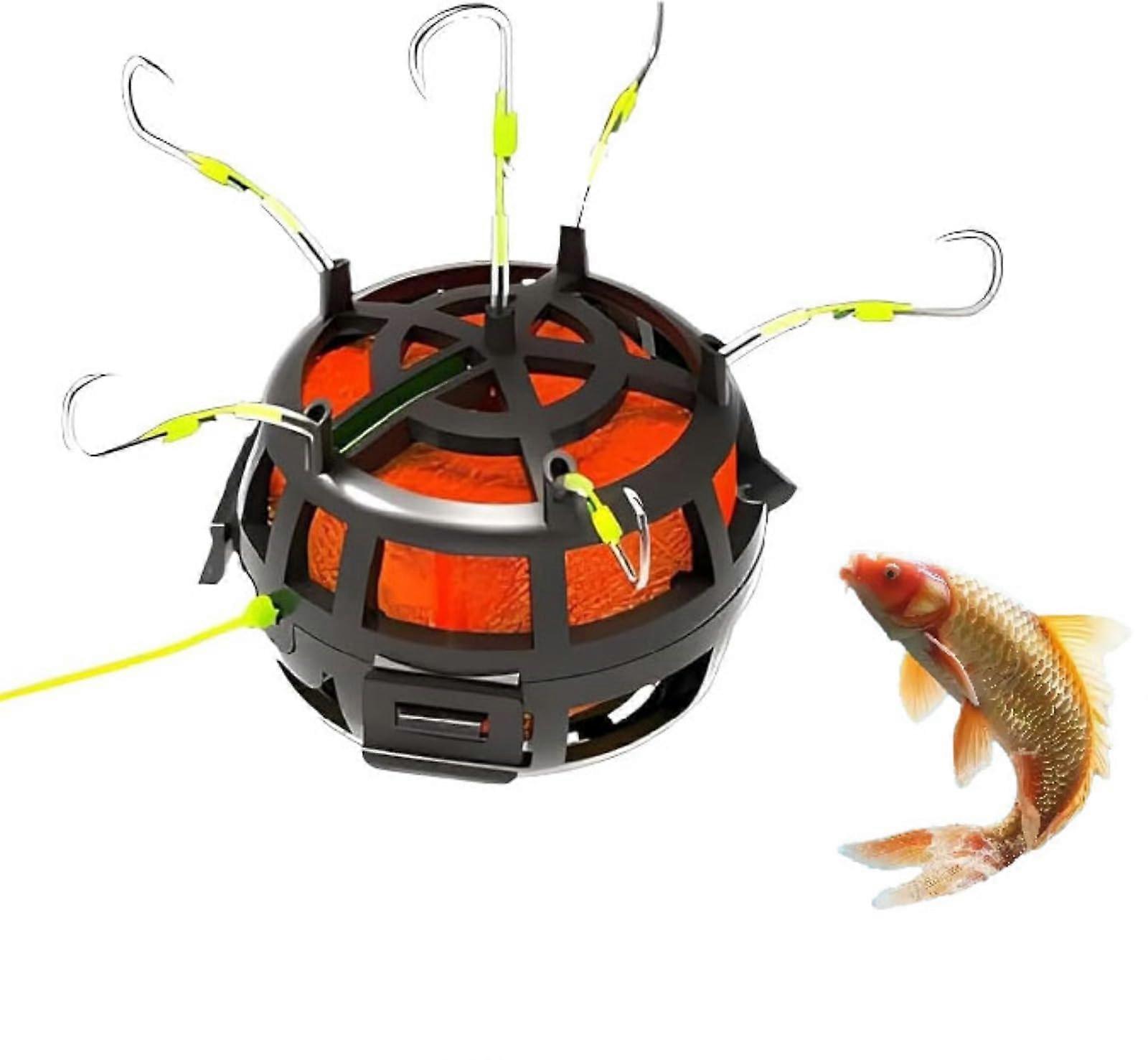 Reverse Bottom Bait Cage Fishing Hook 360 Degree Rotating AntiTangle 6Hook Carp Feeder Rig Spring Bait Cage
