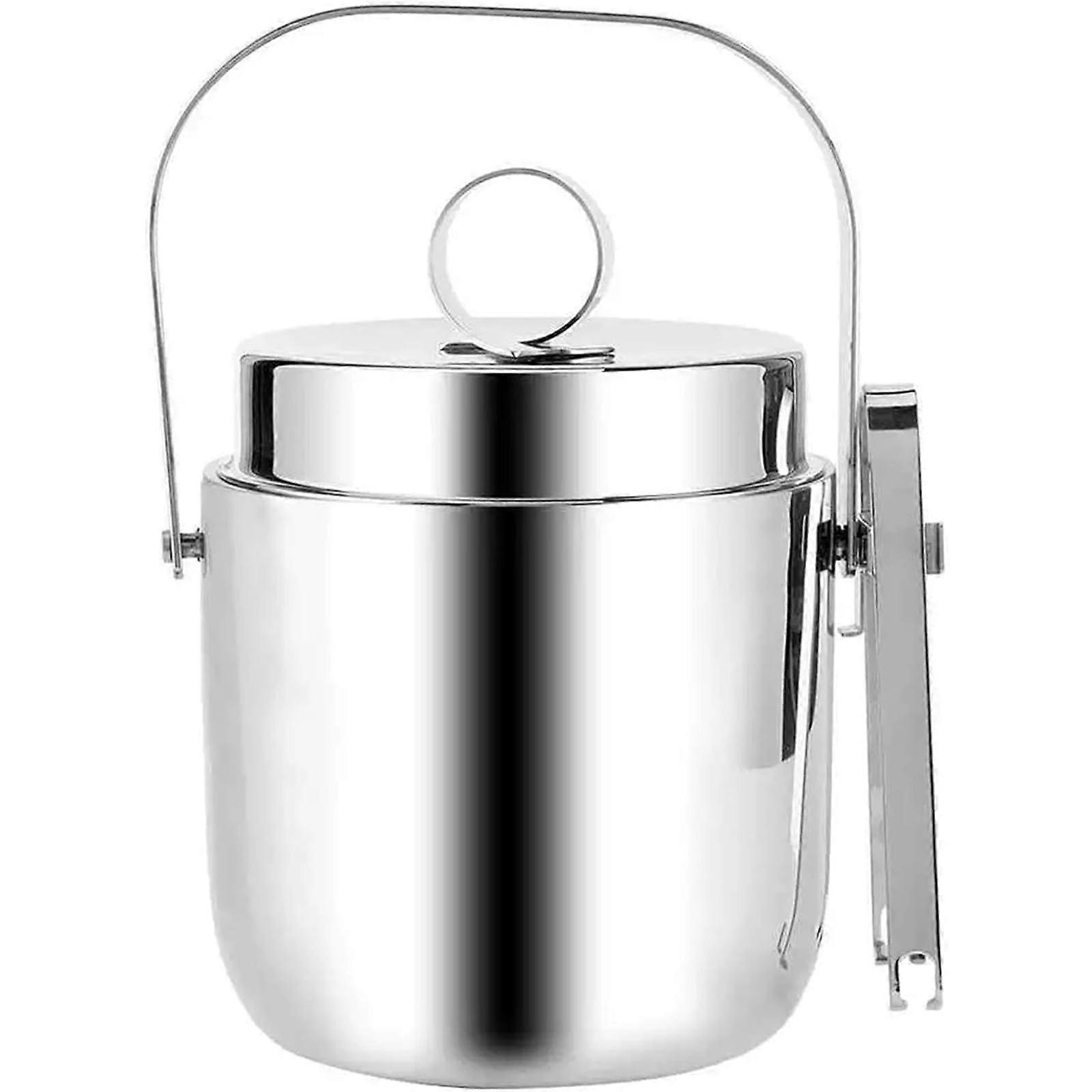 Insulated Durable Ice Bucket Stainless Steel Ice Tong Silver For Champagne Ice Cubes Barware DoubleWall Cooler