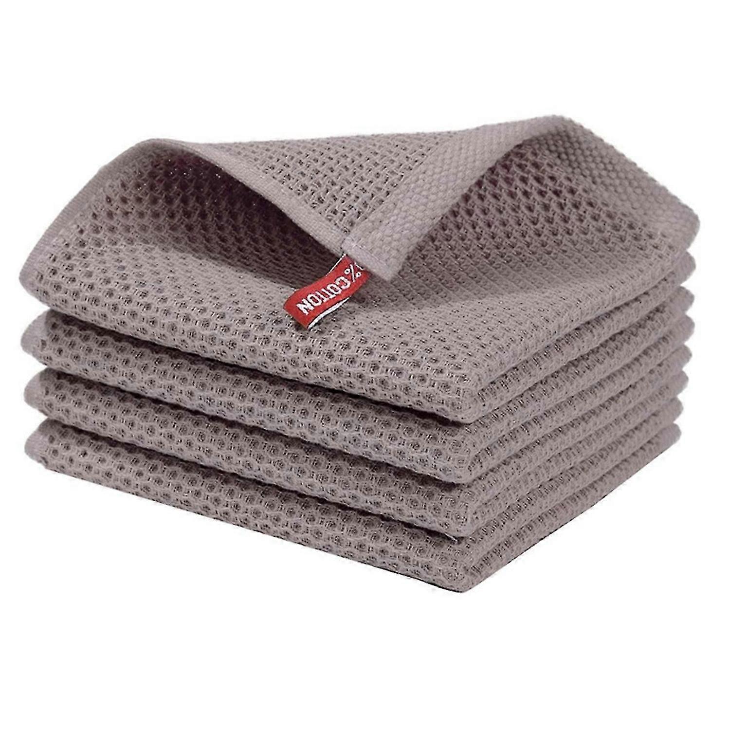 Waffle-Weave Kitchen Dish Cloths, Drying Dish Towels Brown