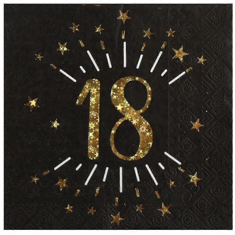 مناديل عيد ميلاد 18 باللونين الأسود والذهبي لزينة الحفلات