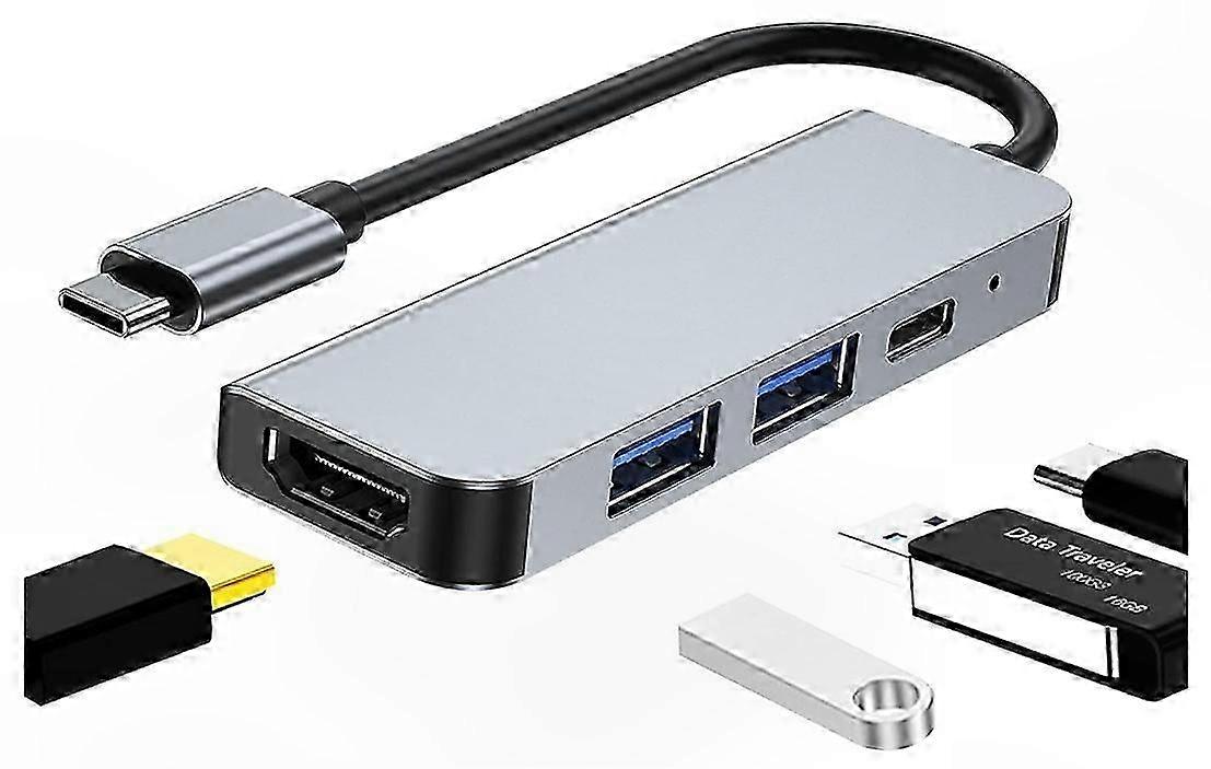 4-in-1 USB C Adapter Docking Station for Laptops, Tablets, and More (Gray)