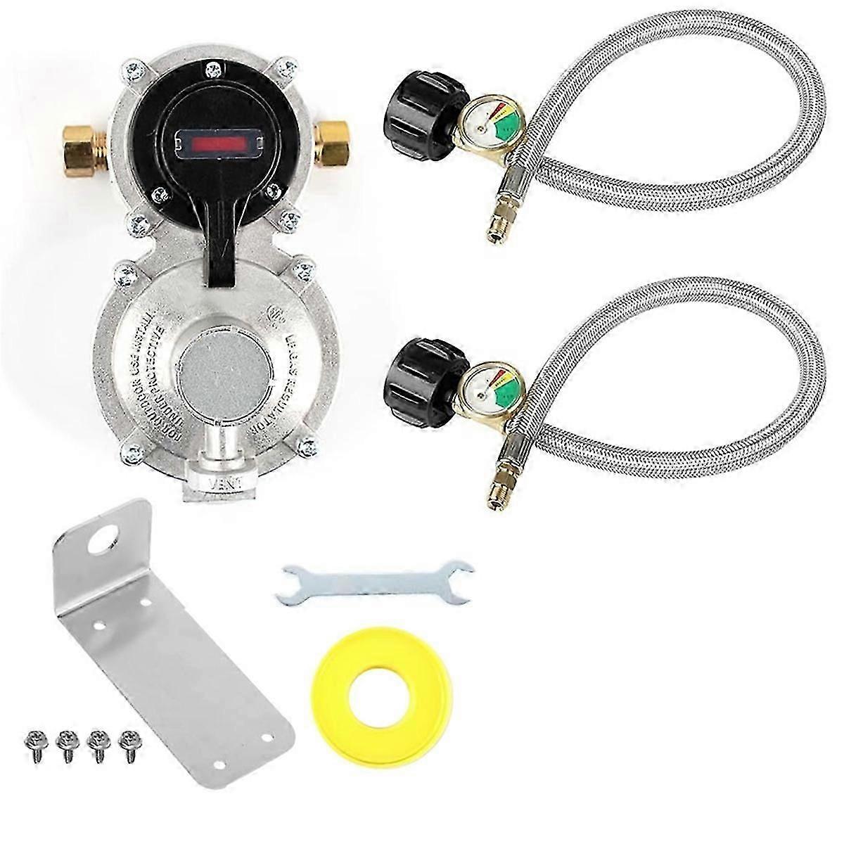 suitable for RV Propane Regulator with Hose, Heavy Duty 2-Tank Auto Changeover LP Propane Gas Regulator with Gaug