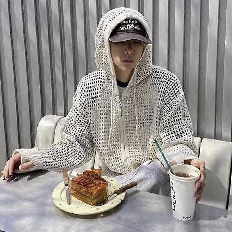 Korean-Style Cardigan Sweaters For Men's Autumn And Winter, Hollowed-Out Knitted Sweaters, And Loose Hong Kong-Style Coats Are Trendy