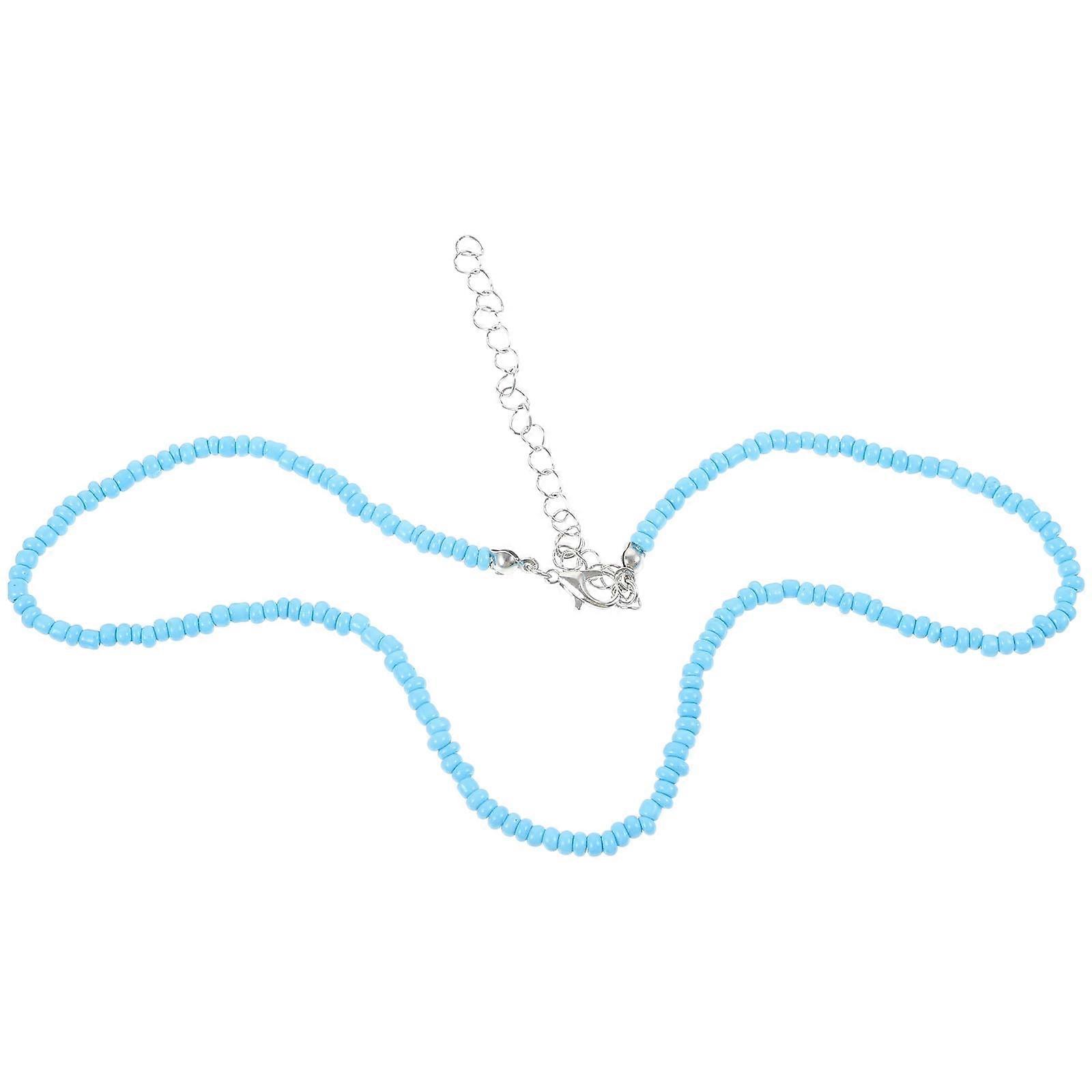 1Pc Individual Character Beaded Single - Layer Necklace Simple Color Rice Bead Necklace (Blue)