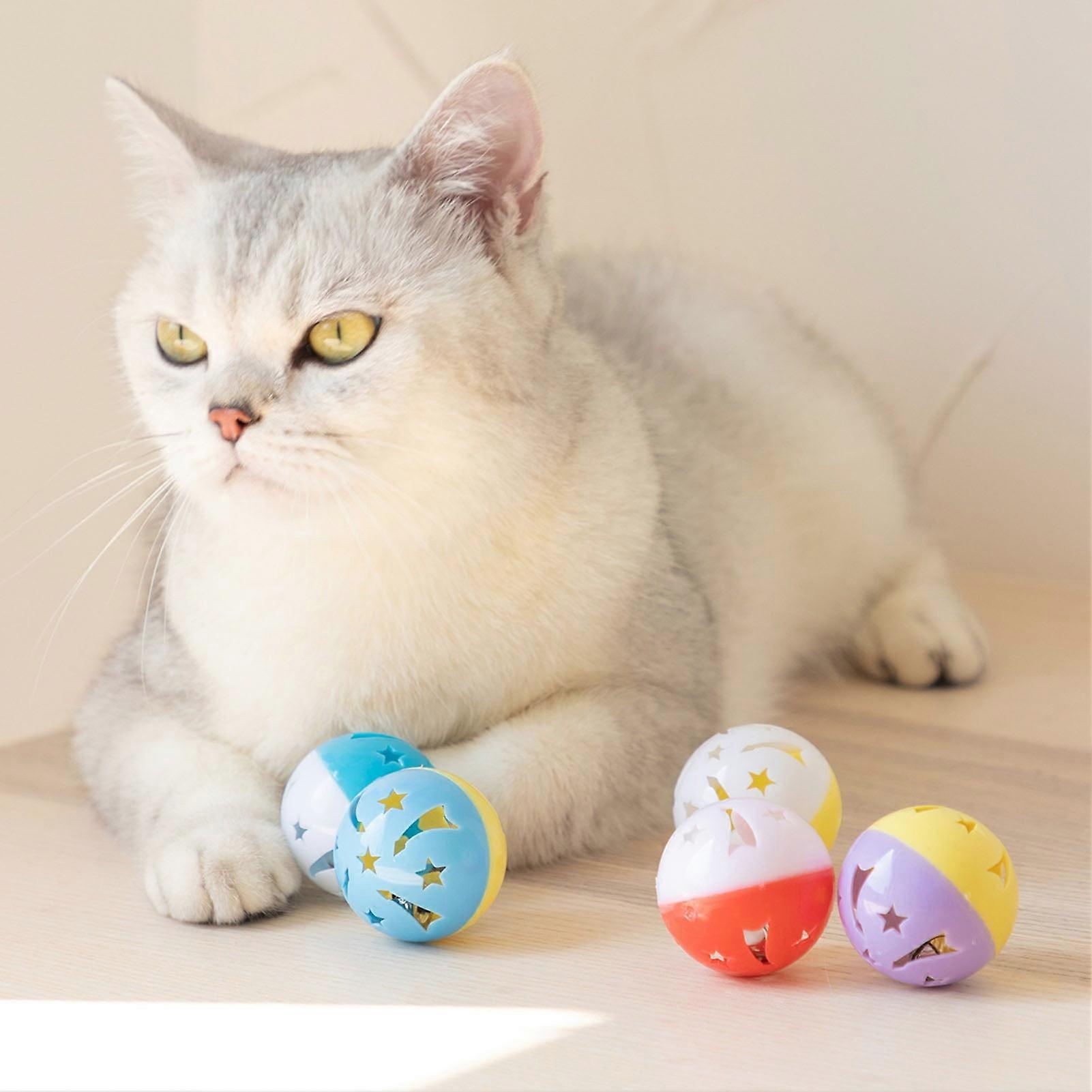 Xeyise 5Pcs Pet Sounding Toy Chimeric Design Rotate Durable Reusable Wear-resistant Interactive Entertainment Plastic Cat Ball Bell Toy for Home