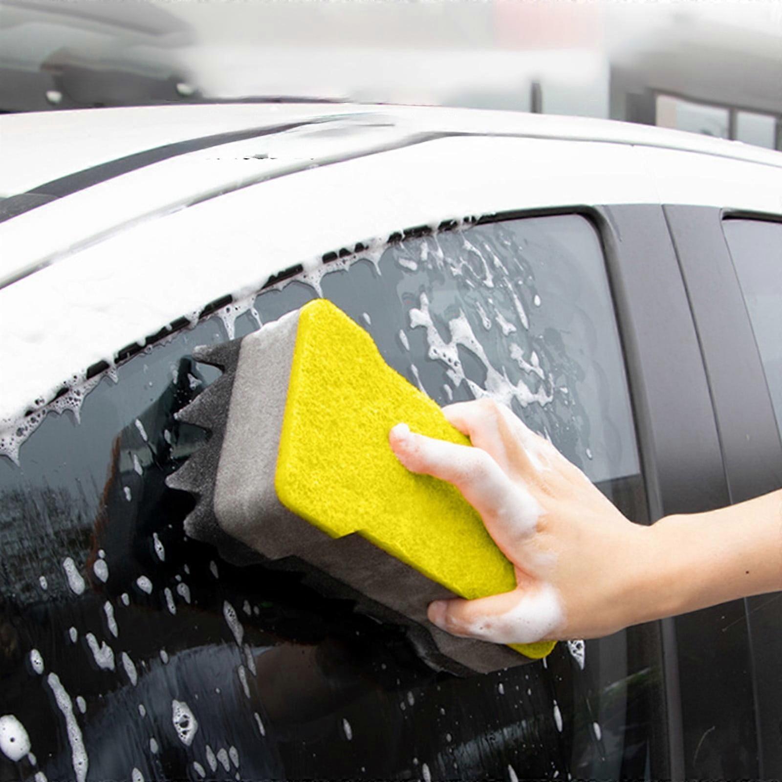 Wtgtog Car Wash Sponge, Dual Textured Design with Bug Scrubbing & Soft Foam Side, Holds Soap, Yellow - Compatible with Car Wash Buckets
