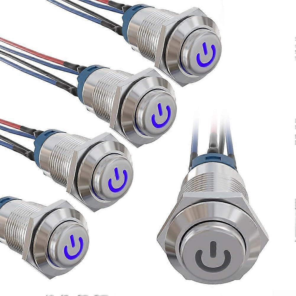 12mm Latching Push Button Switch Set Of 5 Aluminium Alloy Case Soldered Cable For Various Projects