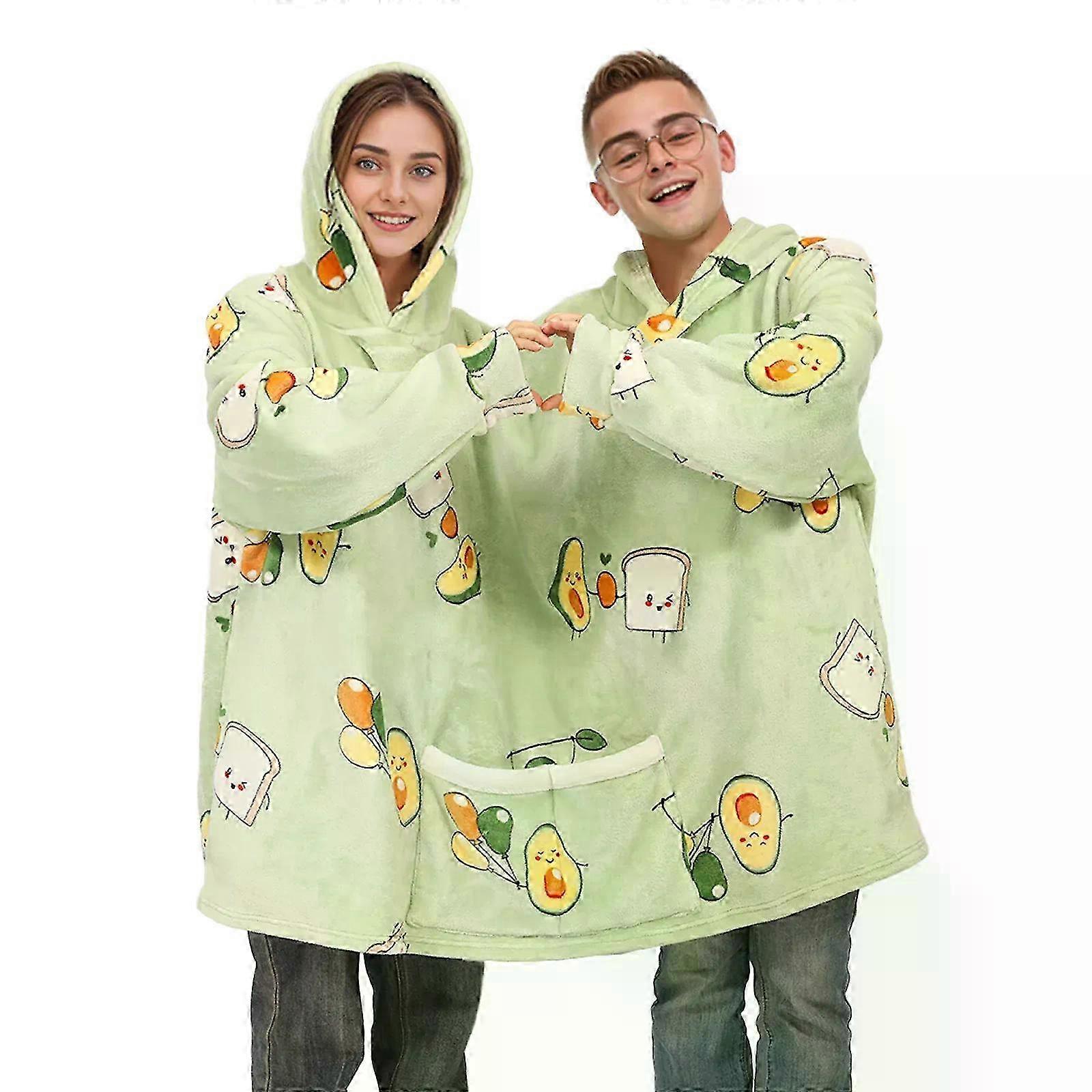 Avocado Pattern Double Snuddie Popcorn Couple Pairs Pajamas Autumn Winter Plush Hooded Blanket One Size For Adults glue 2025