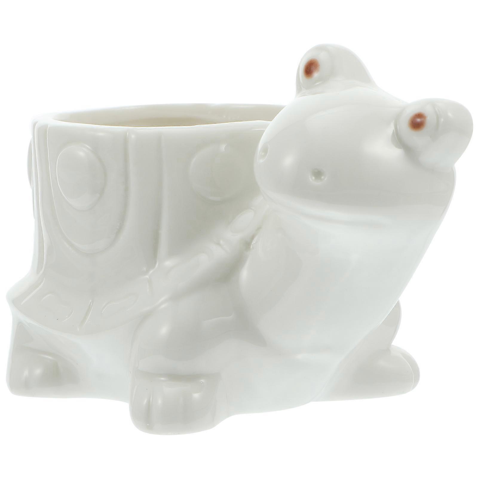 Ceramic Succulent Planter Turtle Style for Indoor Use 2Pcs White