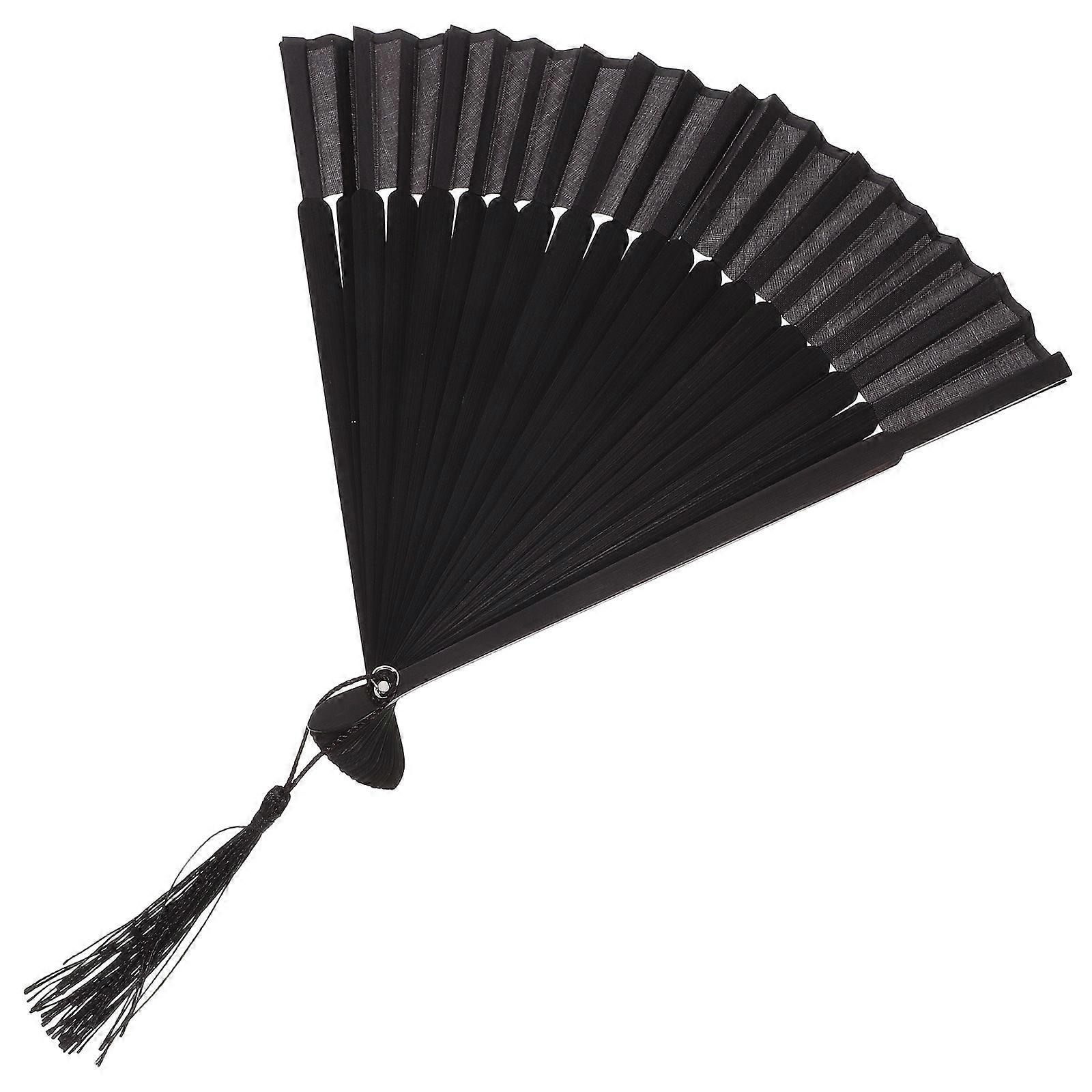 Handheld Folding Fan for Performance 2Pcs Black Vintage Style Fan