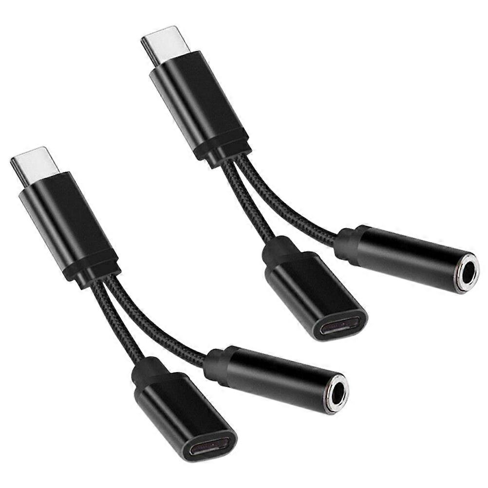 Earphone Type-C Adapters for Audio Charging 2Pcs Converters Adapter Black