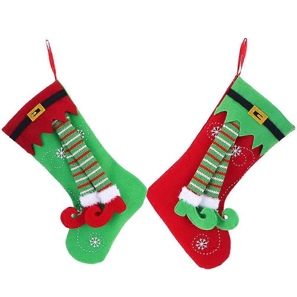 Xmas Sock Candy Bag Festive Stocking for Storage Use 2Pcs Assorted Color
