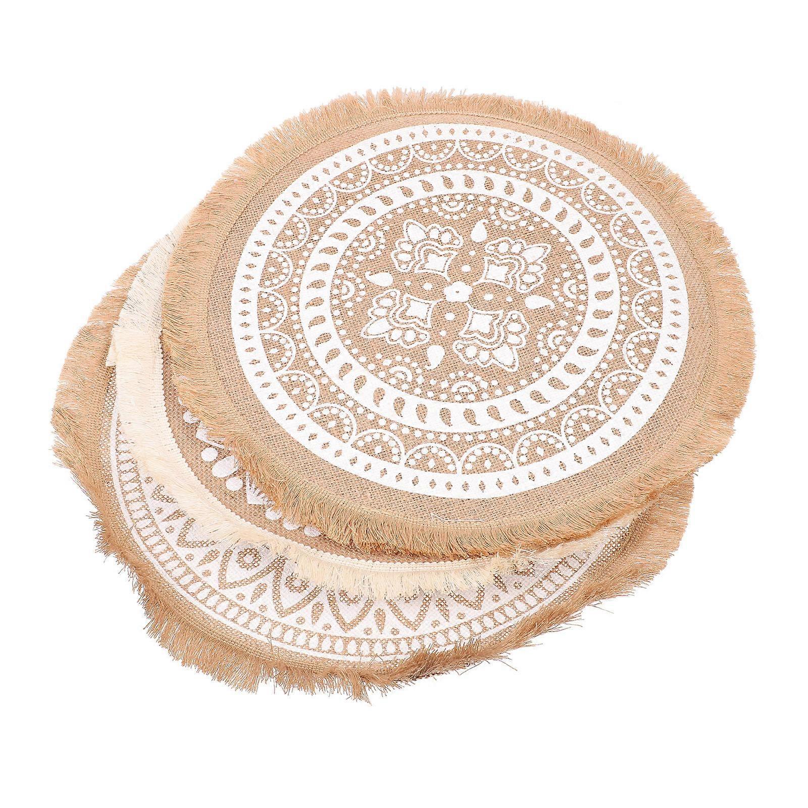 Woven Design Round Placemats Desktop Placemats Dining Table Synthetic Material 40x40cm Practical 3Pcs