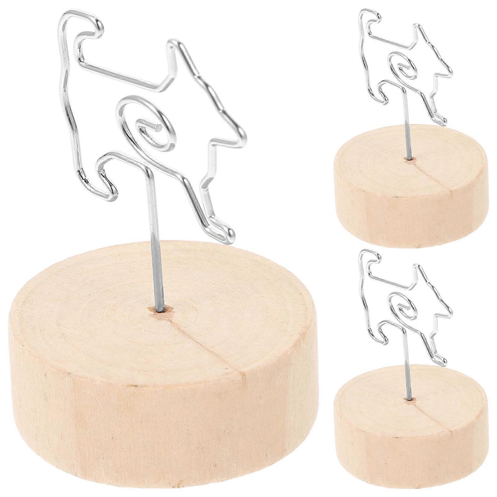Small Table Number Clip Holder 3Pcs For Display Cards Memo Photos In Beige Wood And Aluminum Material