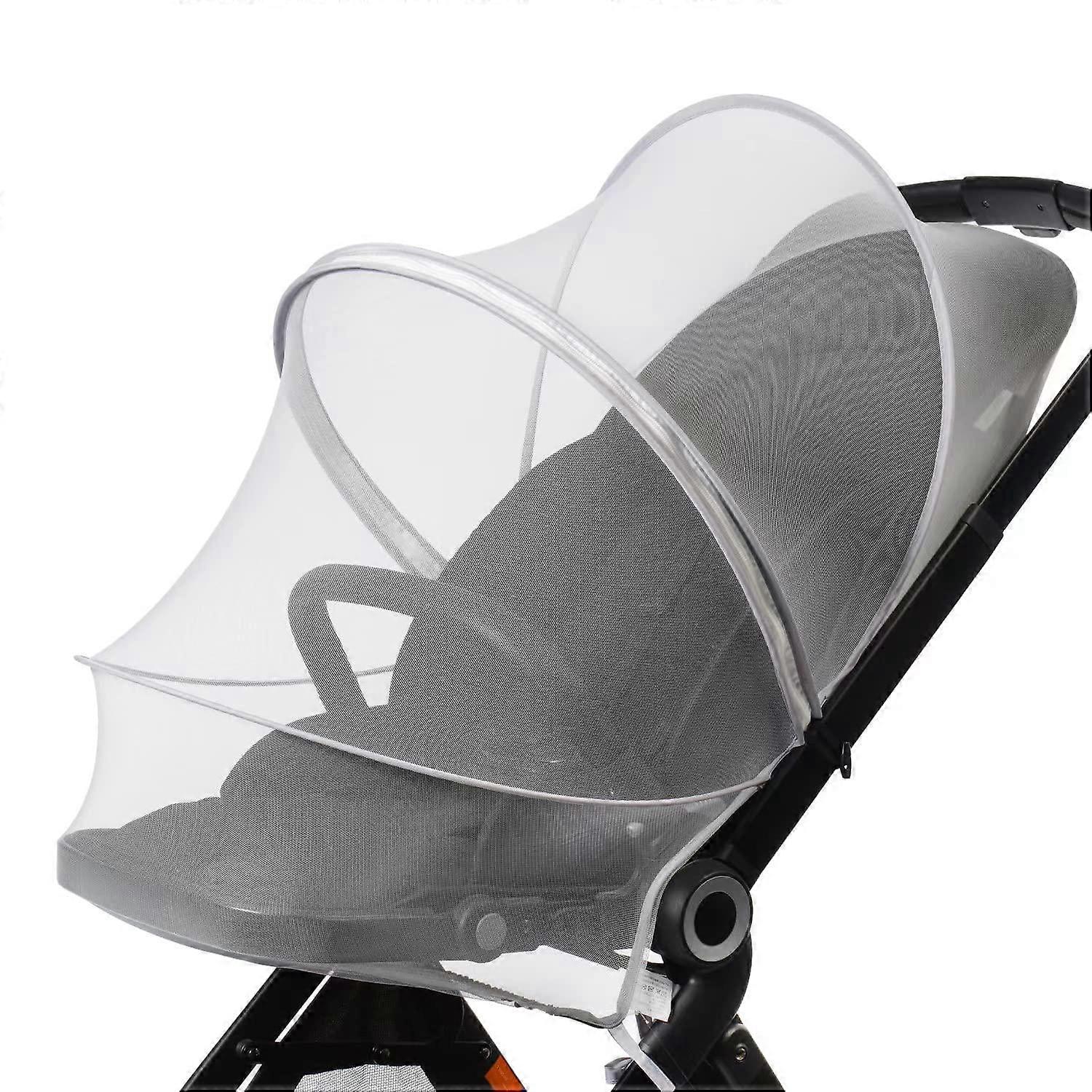 Bassinet Cover Mosquito Net compatible with Stroller/Car Seat/Cradle/Carrier/Bedside Crib, Double Zipper, Breathable Mesh, White
