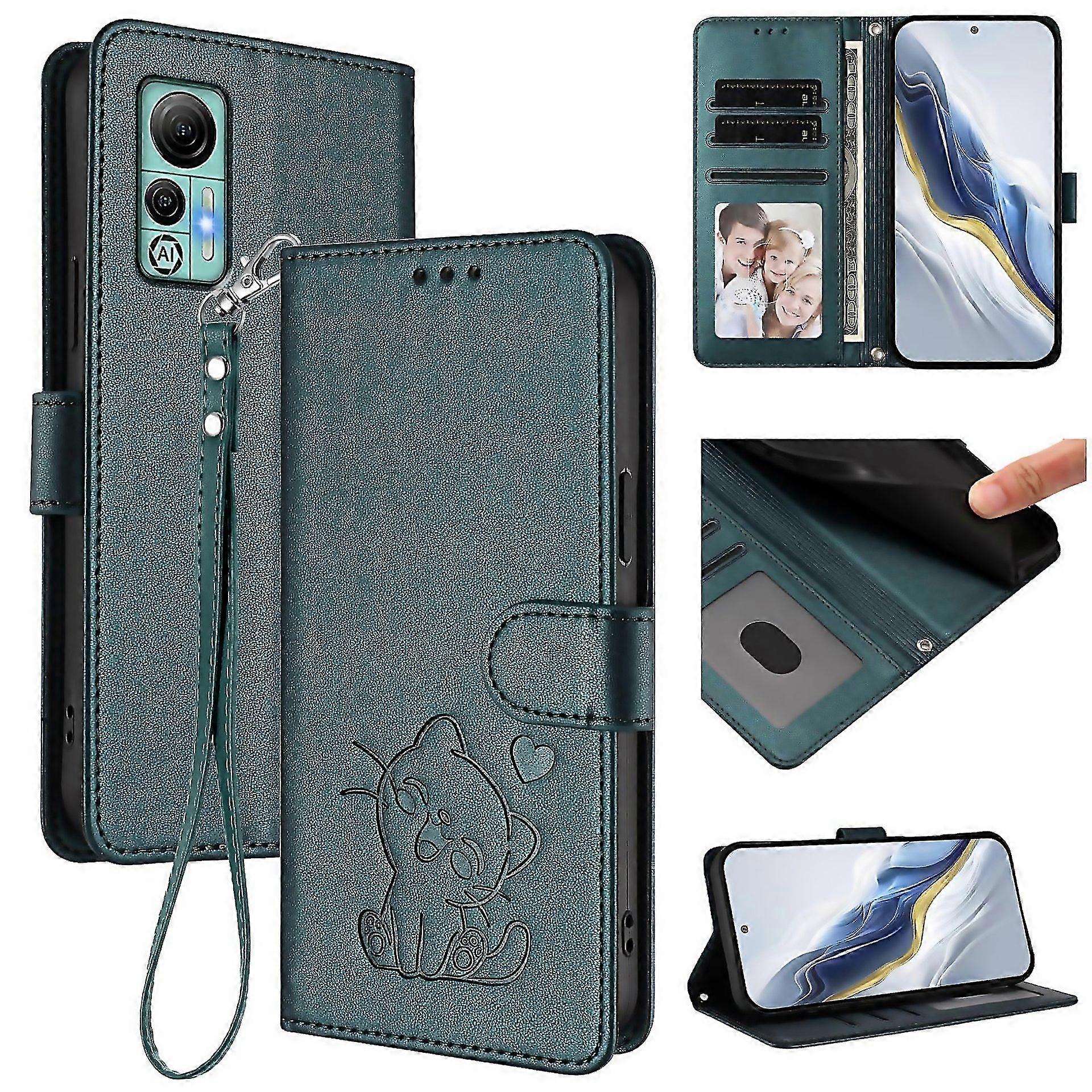 For Embossed Heart Cat Leather Phone Case With Hand Strap Suitable For Everyday Use