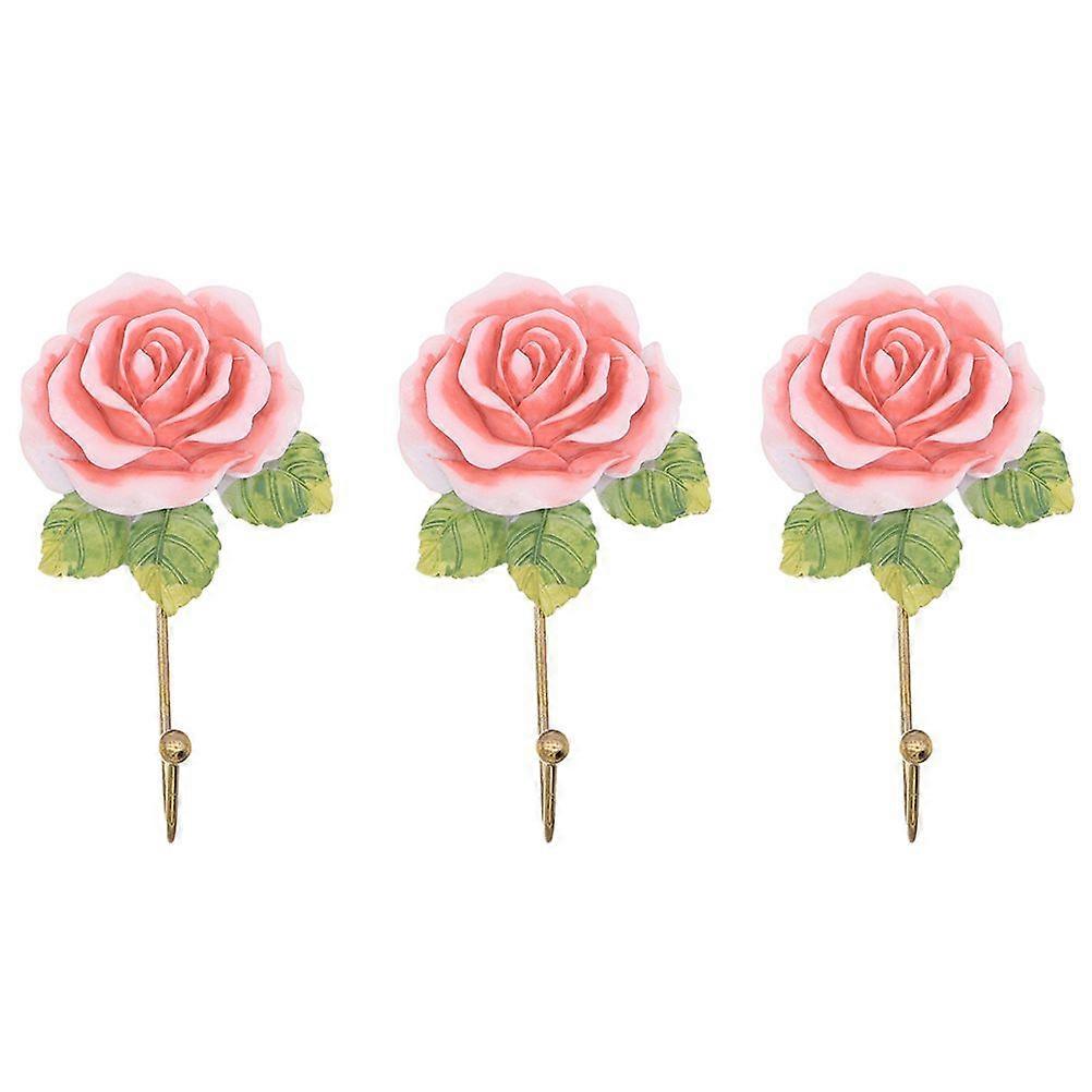 3pcs Multi-functional Home Hole Punch Hooks Resin Rose Shape Hanging Hooks