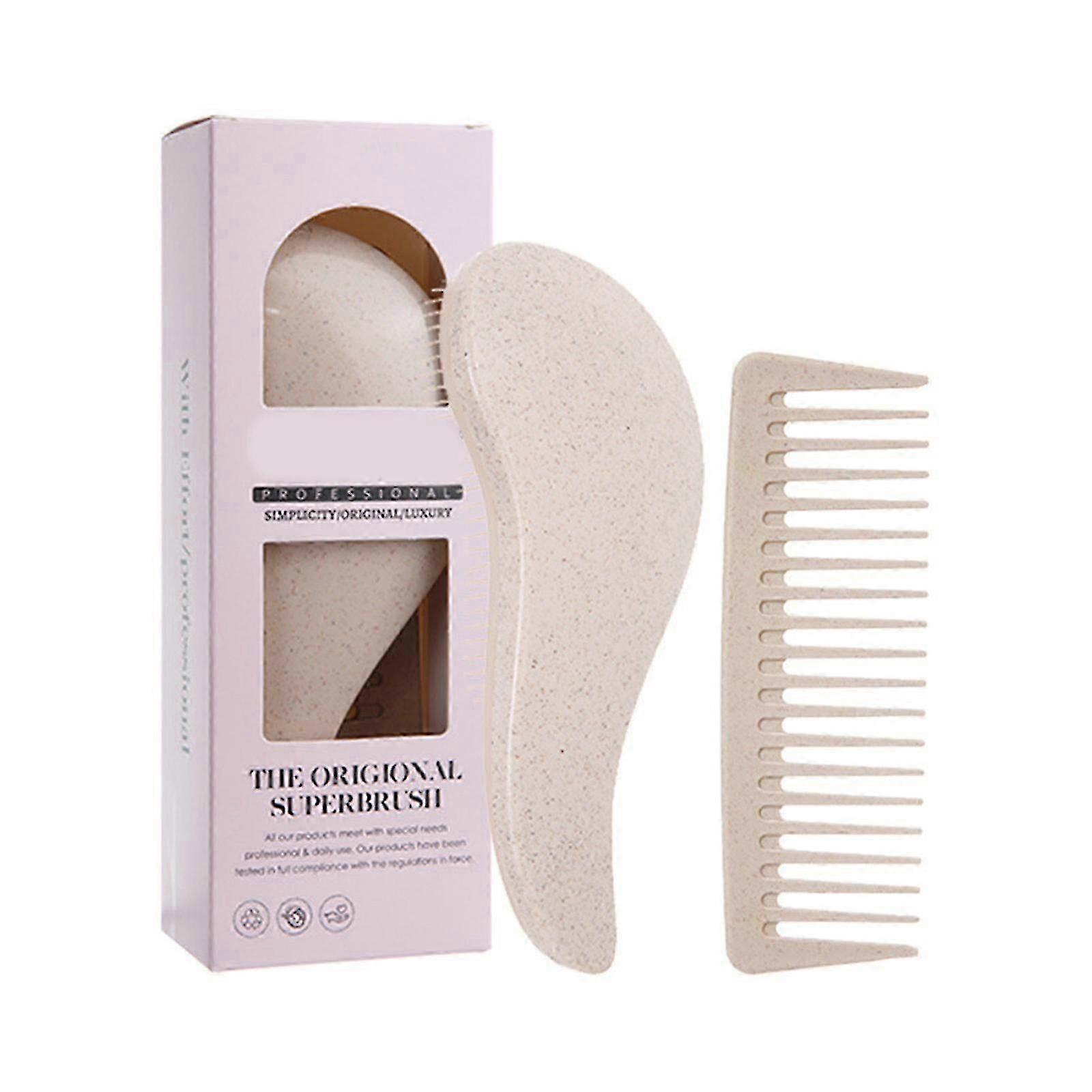 Wheat Straw Hair Brush Set Of 2 Detangler Brush And Wide Tooth Comb For Defining Curls In Both Wet And Dry Conditions Orange Red Cs