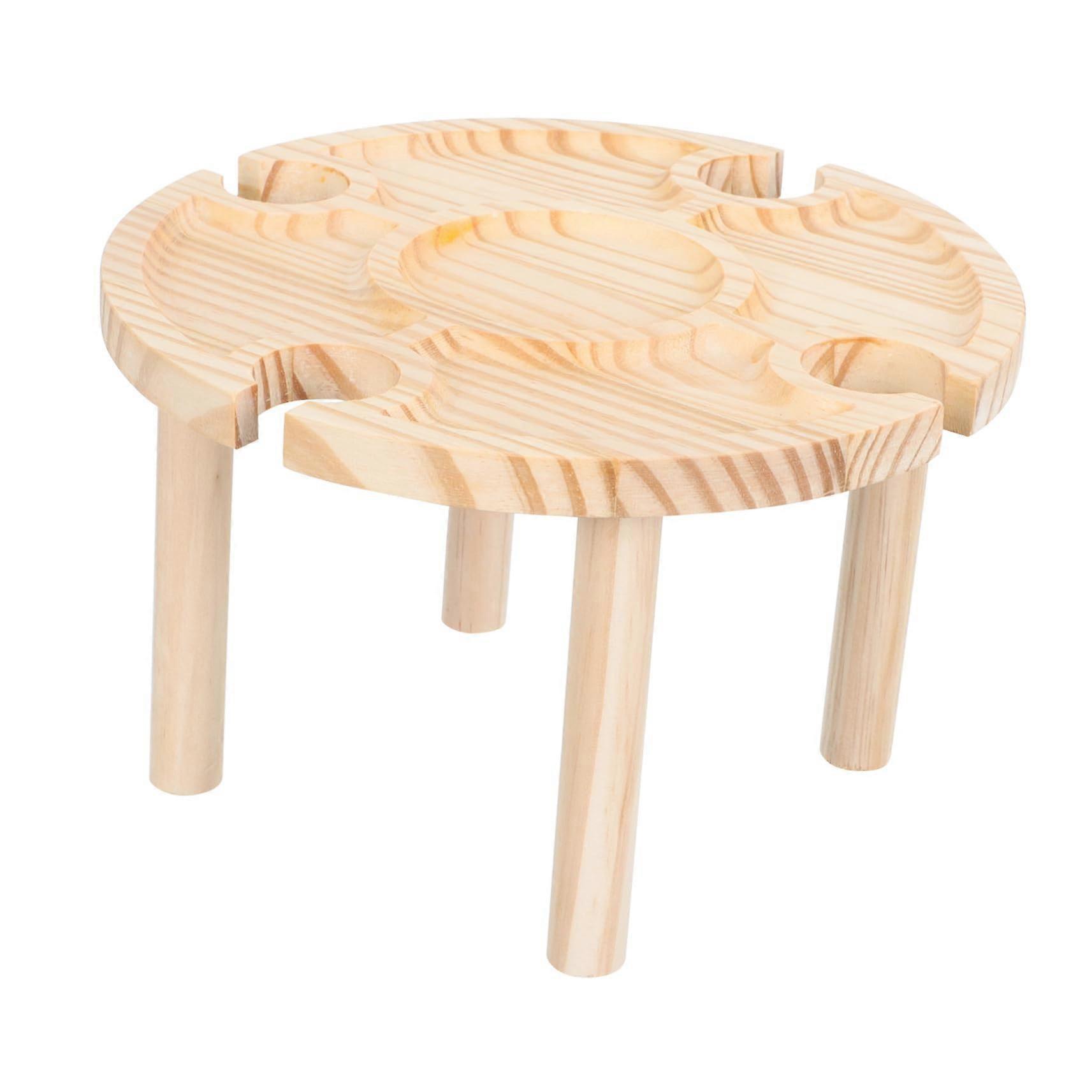 Portable Wooden Wine Table Small Round Leg Picnic Dining Table For Home And Camping Use Compact Size