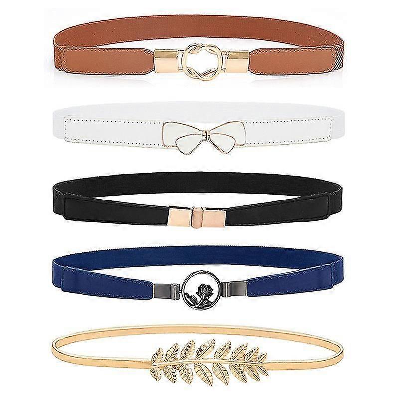 女性のためのスキニーベルト5パック、ファッションドレスベルトストレッチ女性ウエストベルトプラスサイズ弾性ウエストバンドドレス用、5スタイル