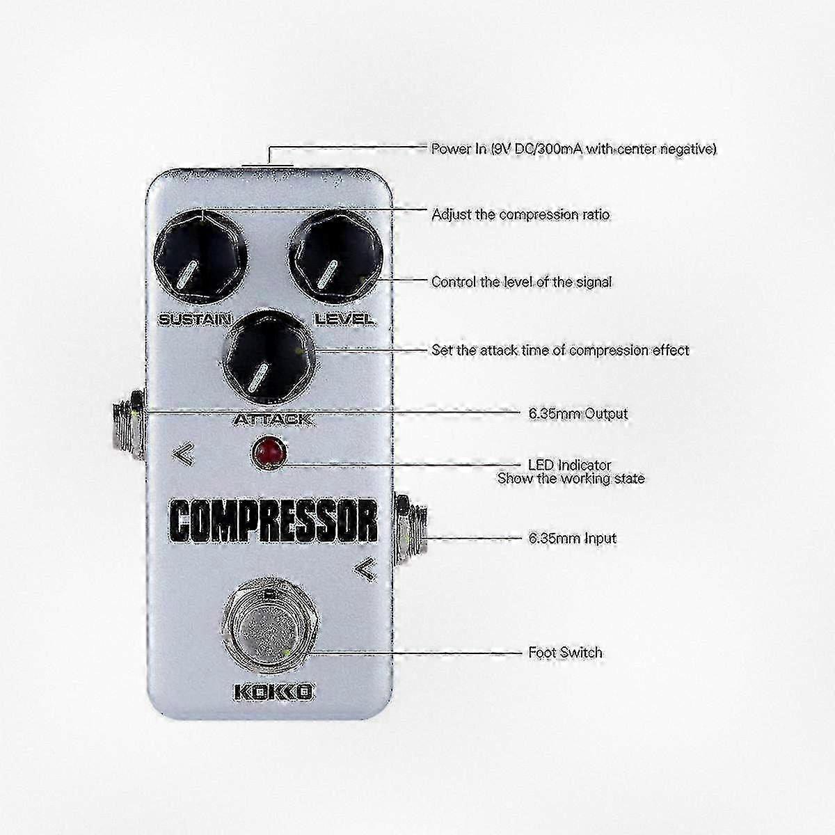 Improved Analog Guitar Compressor Pedal for Electric Guitar Effects & Accessory Pack