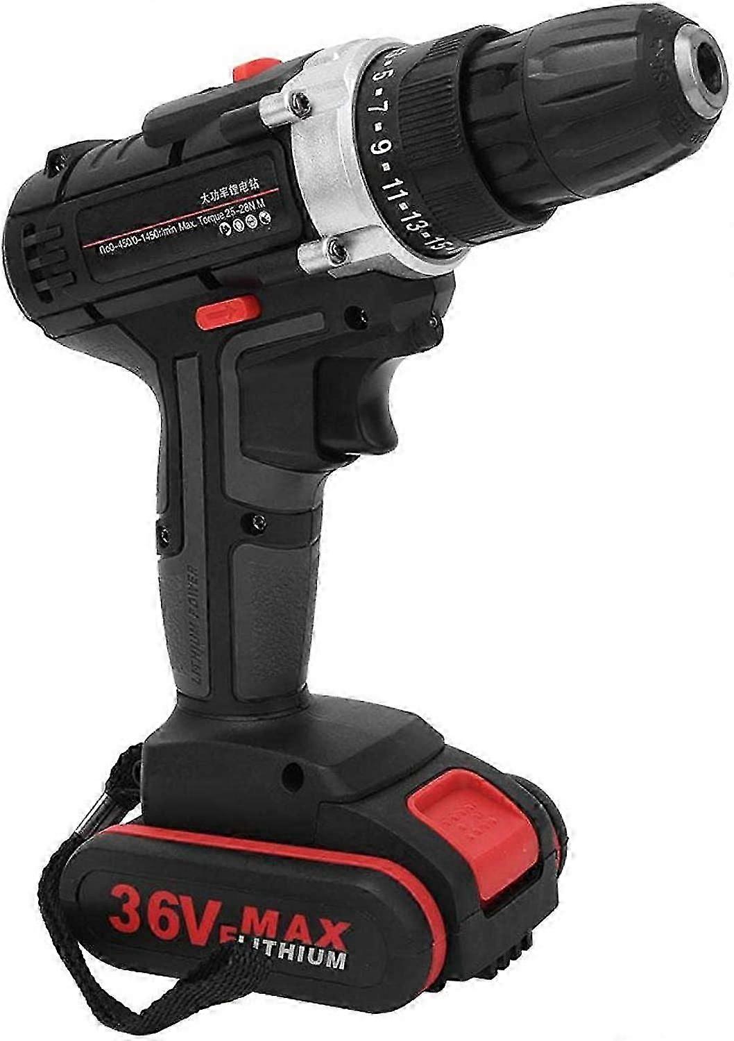 Cordless Drill Driver 100V-240V Electric Power Drill Handheld Power Tool with 2 Rechargeable Batteries