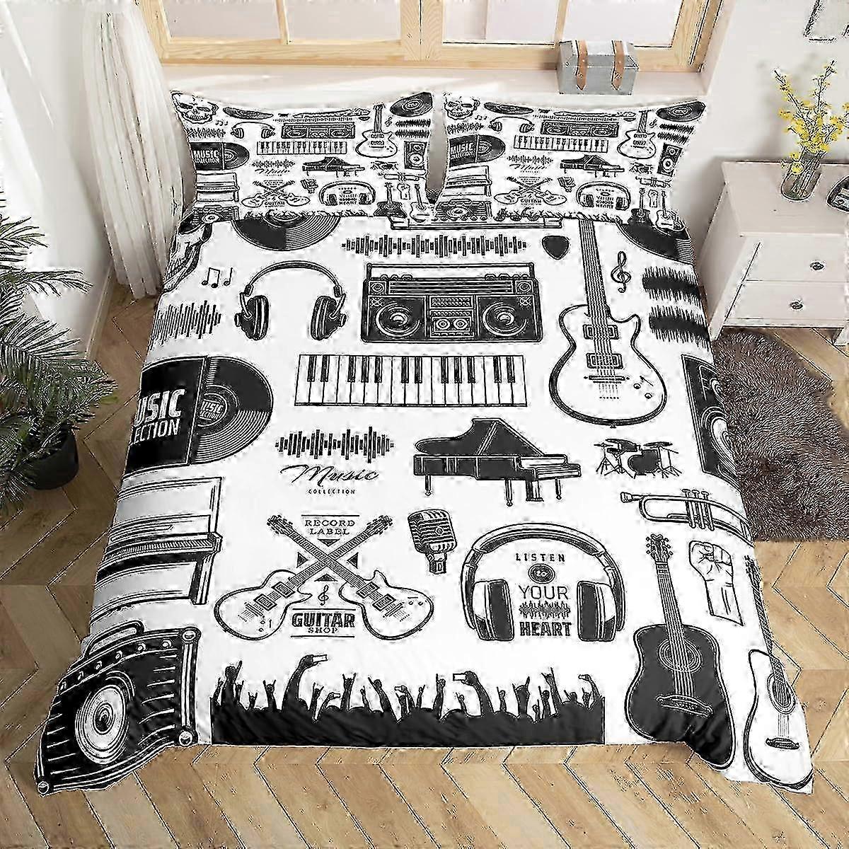 Musical Instruments Duvet Cover Twin Classical Piano Bedding Set, Black and White Comforter