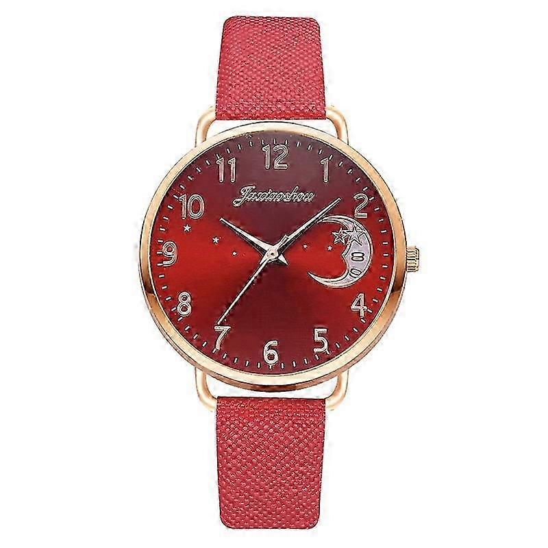 25-26 Ladies Moon Pattern Dial PU Strap Quartz Watch, Color: Red
