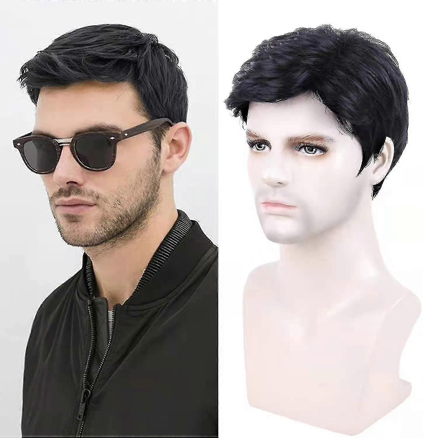 Korte, svarte, retthårede parykker for menn