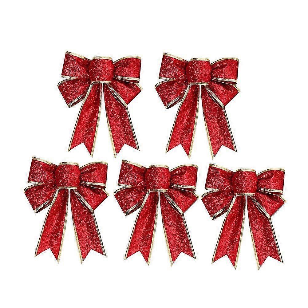 5 Pcs/Pack Outdoor Red Bows Ribbon Crafts Gift Knot Ribbon Christmas Gift Bows Christmas Present Bows